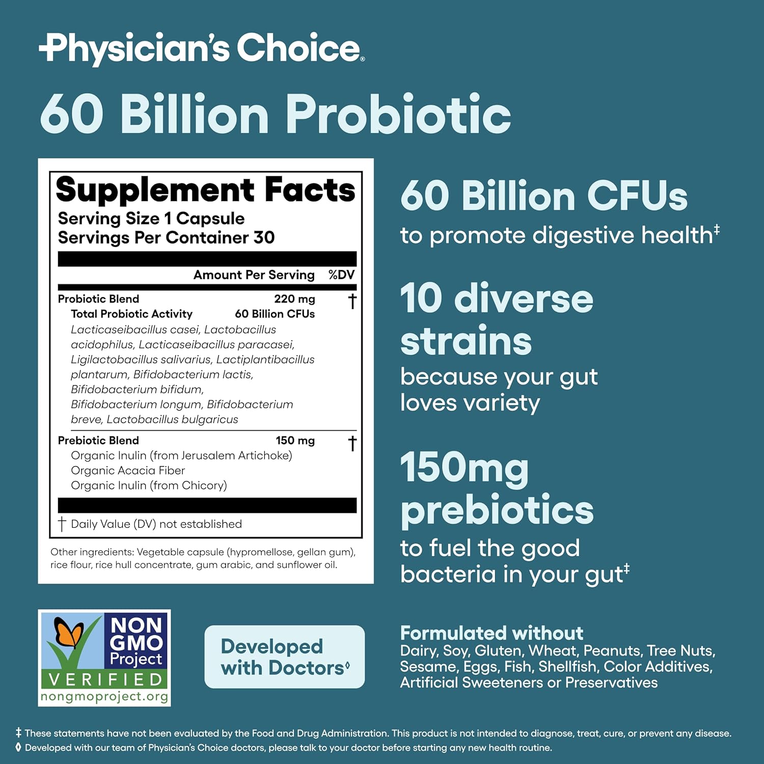 Physician's CHOICE Advanced Gut Health Bundle: 60 Billion Probiotics 30ct + Digestive Enzymes 60ct for Digestive, Gut, and Immune Health Supports Occasional Constipation, Diarrhea, Gas, and Bloating - Image 5