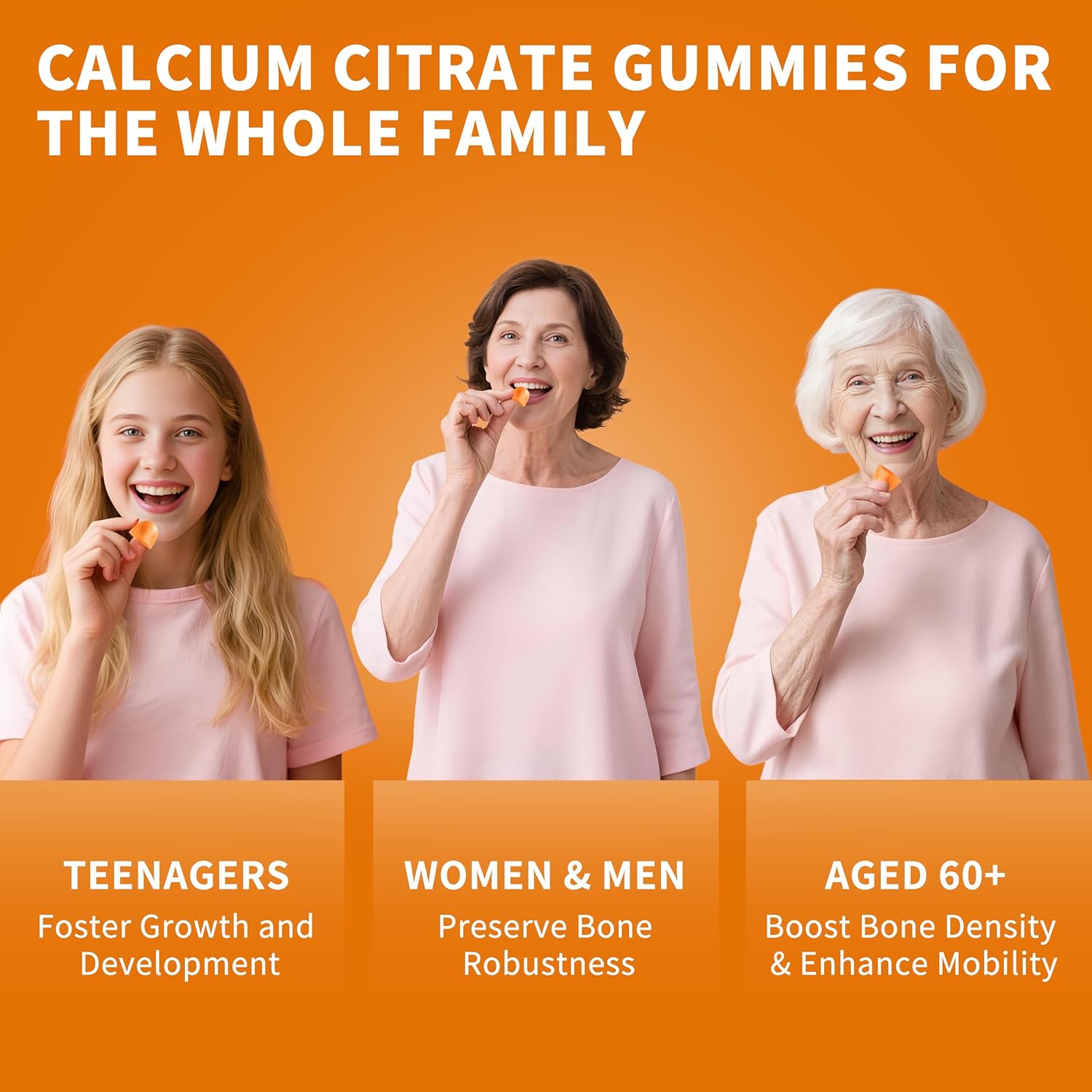 (3 Pack)Calcium Citrate 1200mg with Vitamin D3 Gummies for women & Men,Calcium Citrate Supplement for Bone & Teeth Support,High Absorption-Easy to Digest, Sugar Free,Vegan,Orange Flavor,90 Day Supply - Image 3