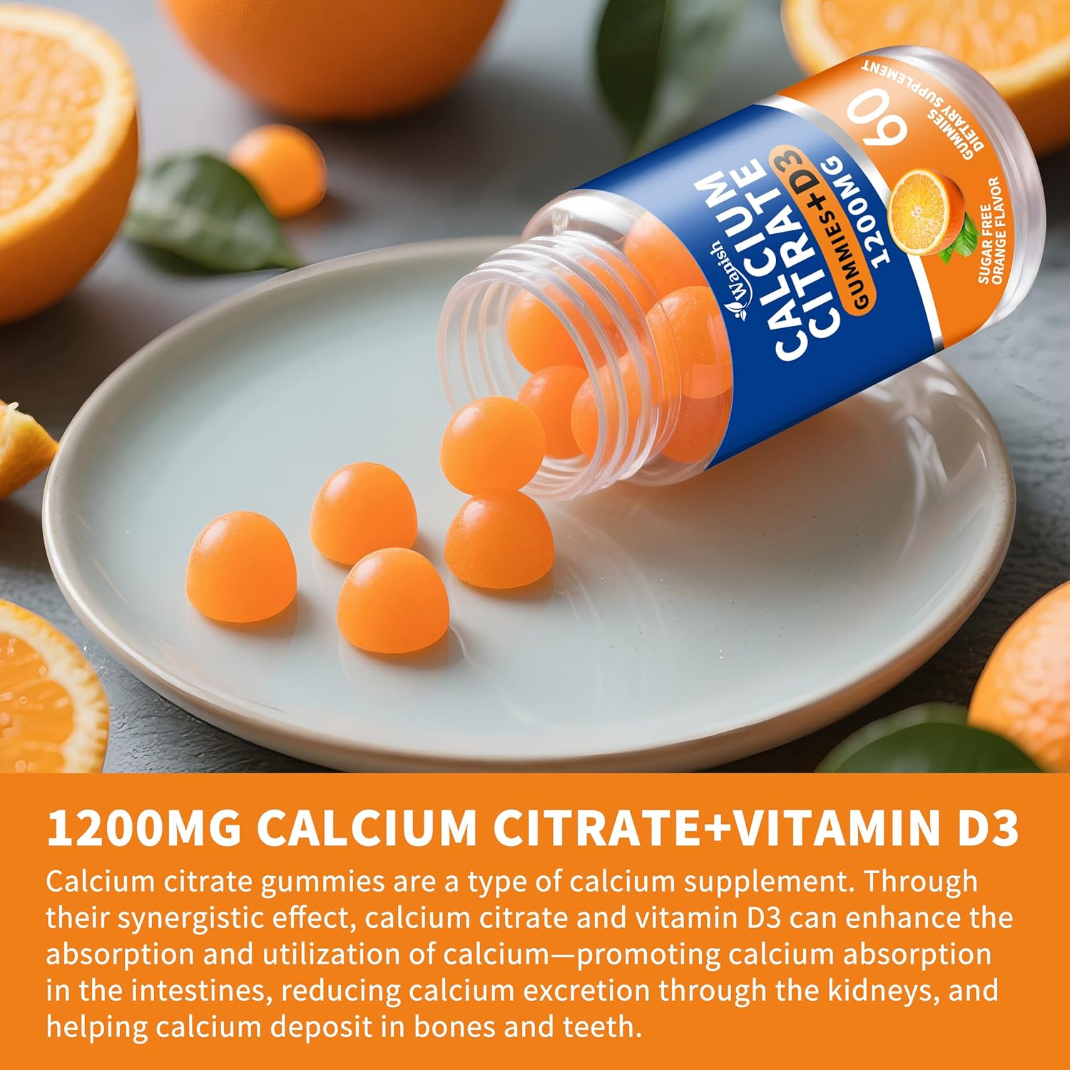 (3 Pack)Calcium Citrate 1200mg with Vitamin D3 Gummies for women & Men,Calcium Citrate Supplement for Bone & Teeth Support,High Absorption-Easy to Digest, Sugar Free,Vegan,Orange Flavor,90 Day Supply - Image 4