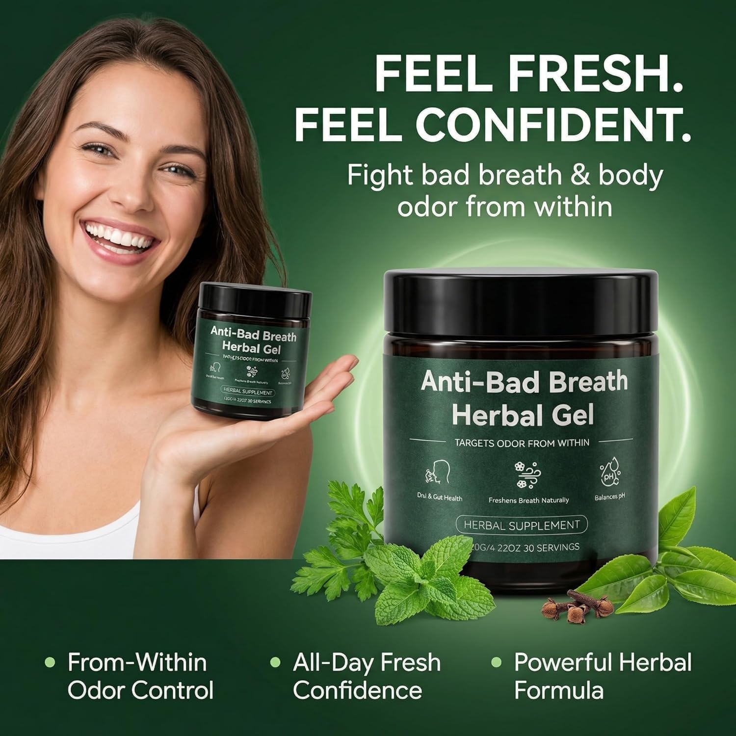 Anti-Bad Breath Herbal Gel Supplement - Body & Breath Odor Control from The Inside – Internal Deodorant, Natural Herbal Deodorant Gel with Parsley and Chlorophyll, Full Body Deodorizer (1) - Image 2