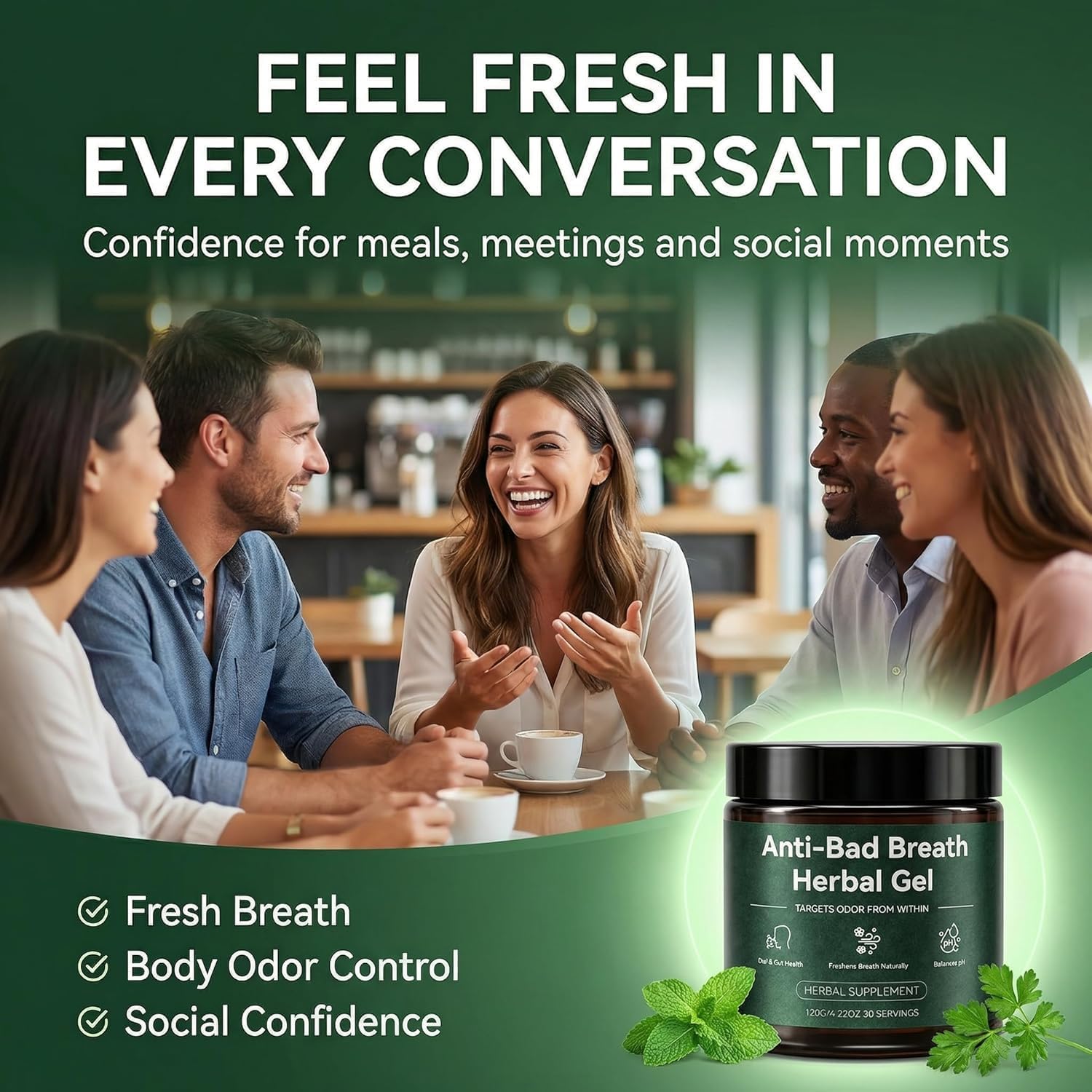 Anti-Bad Breath Herbal Gel Supplement - Body & Breath Odor Control from The Inside – Internal Deodorant, Natural Herbal Deodorant Gel with Parsley and Chlorophyll, Full Body Deodorizer (1) - Image 4