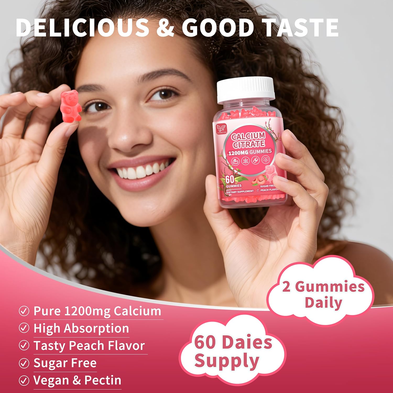 (3 Pack) Calcium Citrate 1200 mg Gummies for Women & Men,Calcium Supplements for Women,High Absorption for Bone Muscle Healthy - Easy to Digest, Sugar Free,Vegan,Peach Flavor,90 Day Supply - Image 7