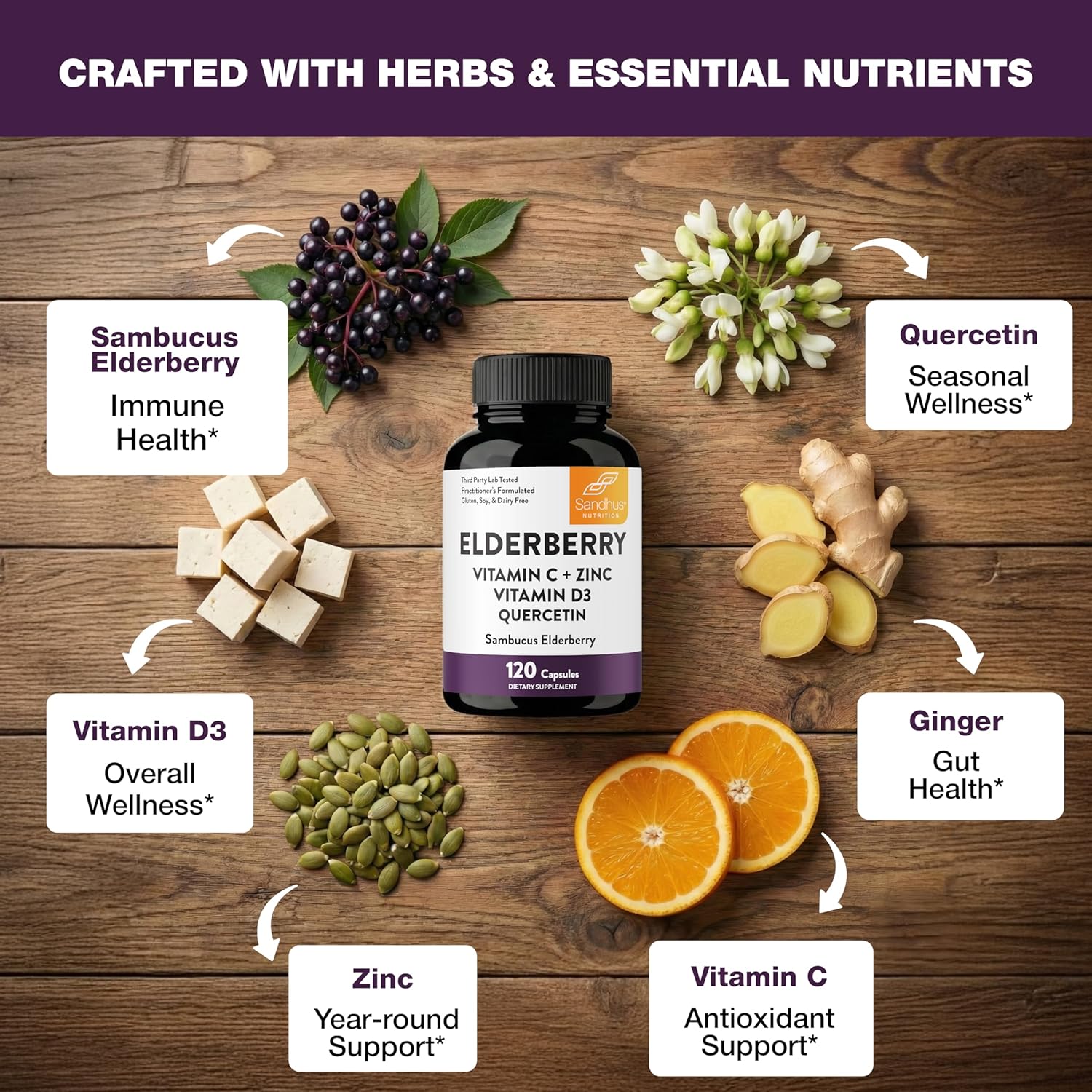 Elderberry Vitamin C and Zinc Capsules for Adults | 240 Count with Quercetin & Vitamin D3 | 6-in-1 Immune Support Supplement Pills | Sambucus Black Elderberry Natural Immunity Vitamins | Made in USA - Image 5