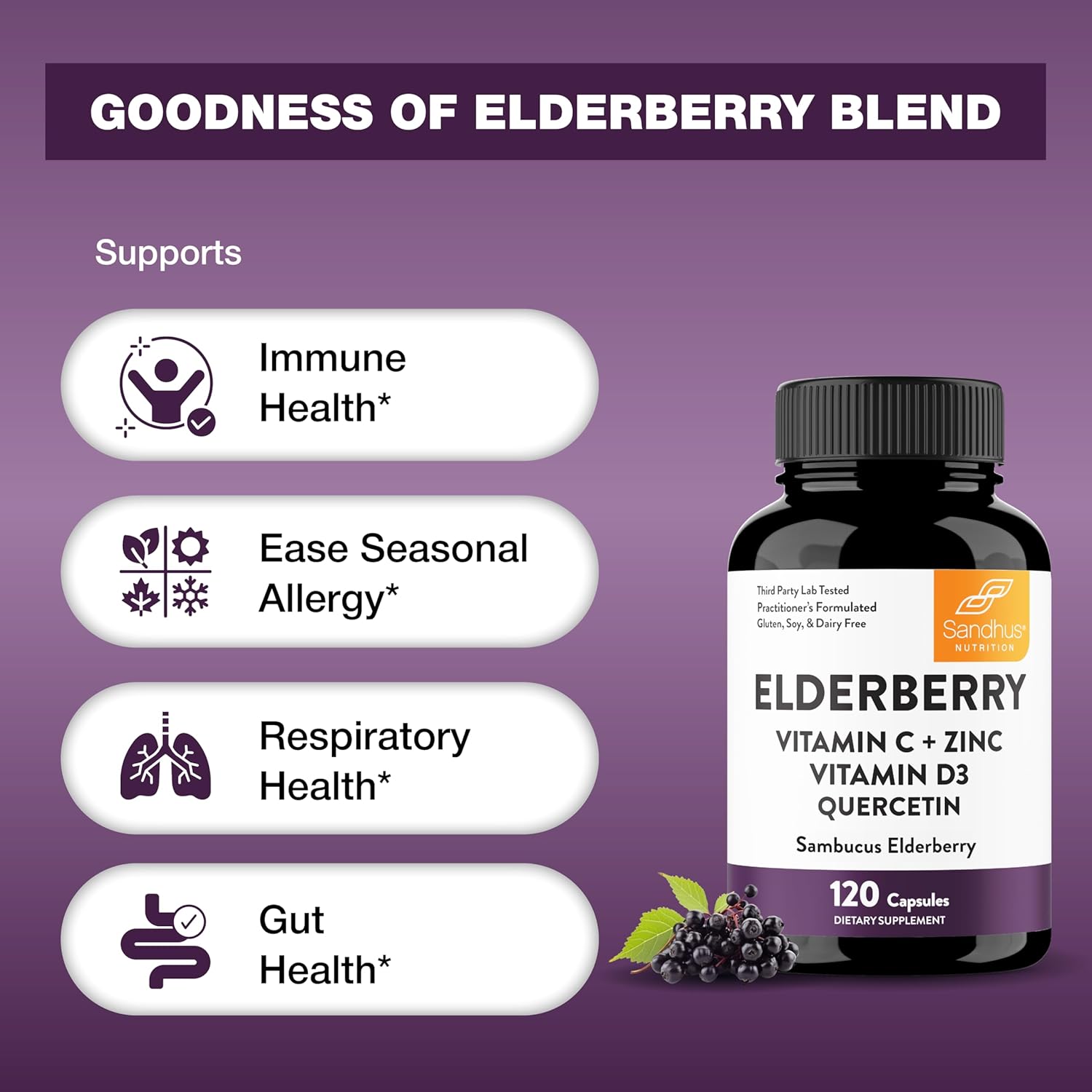 Elderberry Vitamin C and Zinc Capsules for Adults | 240 Count with Quercetin & Vitamin D3 | 6-in-1 Immune Support Supplement Pills | Sambucus Black Elderberry Natural Immunity Vitamins | Made in USA - Image 8