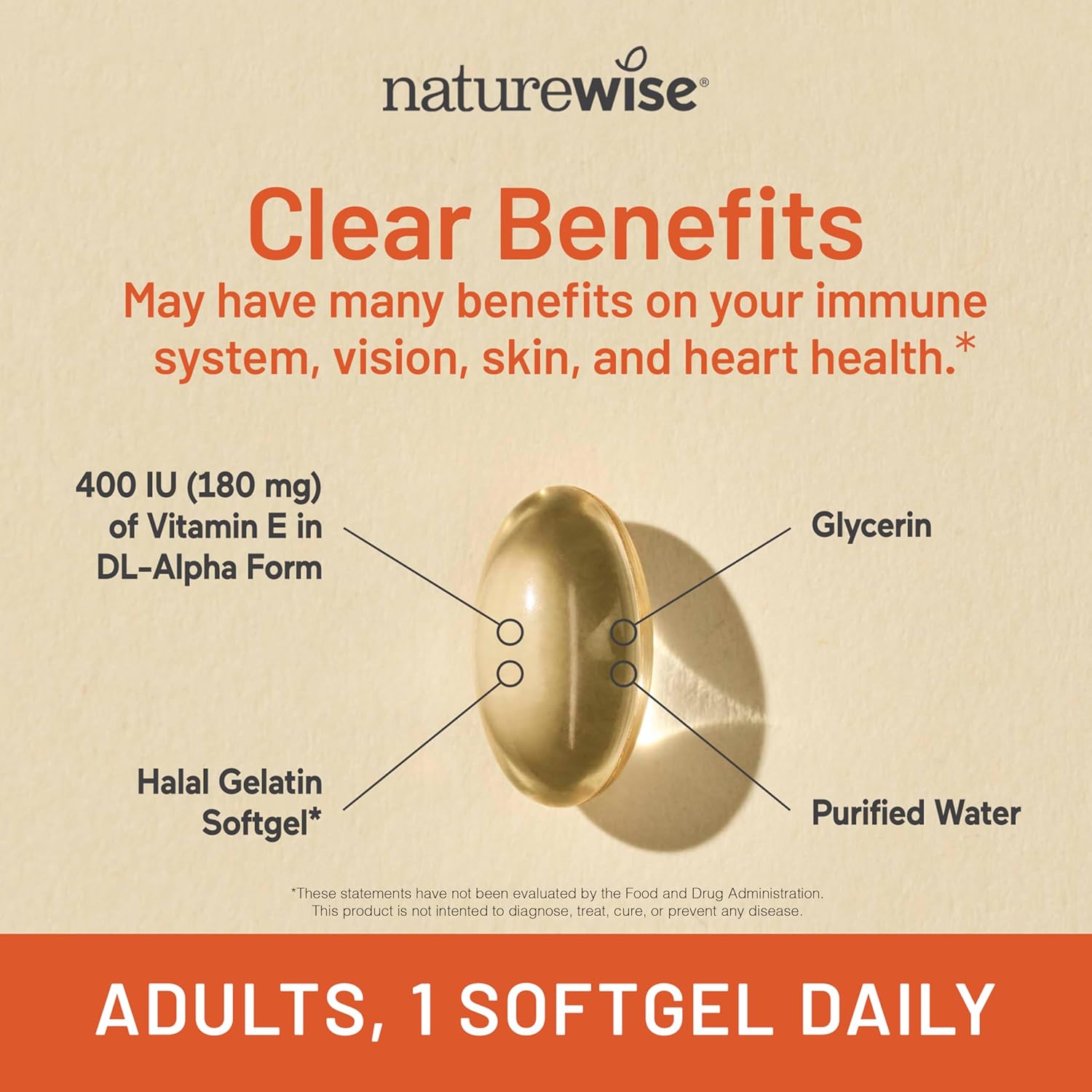NatureWise Vitamin E 400 IU Softgels (180mg DL-Alpha) - Dairy, Gluten & Soy Free - Antioxidant-Rich Dietary Supplement for Skin, Heart, and Immune Health Support - 4-Month Supply, 120 Count - Image 3