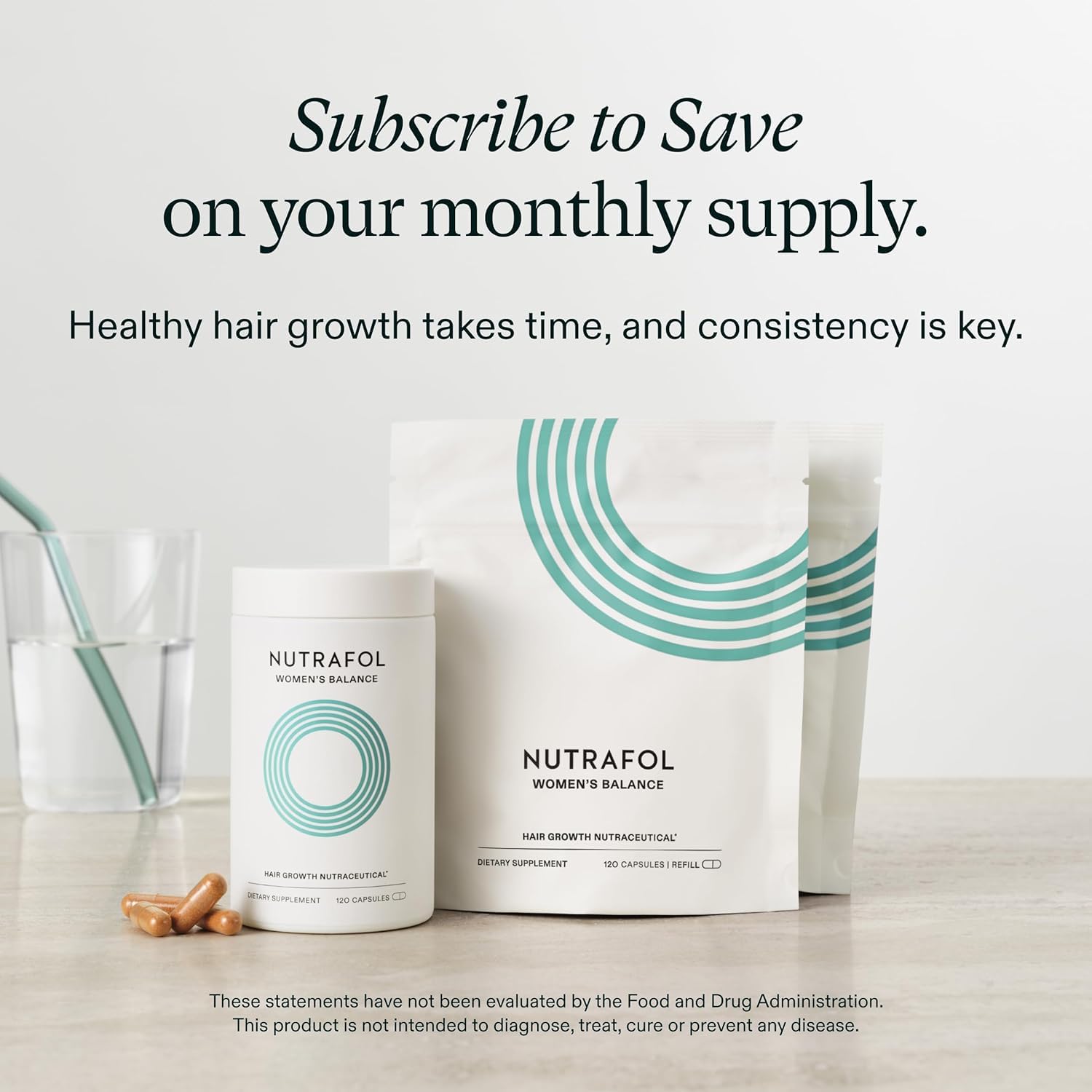 Nutrafol Women's Balance Hair Growth Supplements, for Ages 45+, Clinically Proven for Visibly Thicker Hair and Scalp Coverage, Dermatologist Recommended - 2 Month Supply, 2 Refill Pouches - Image 8