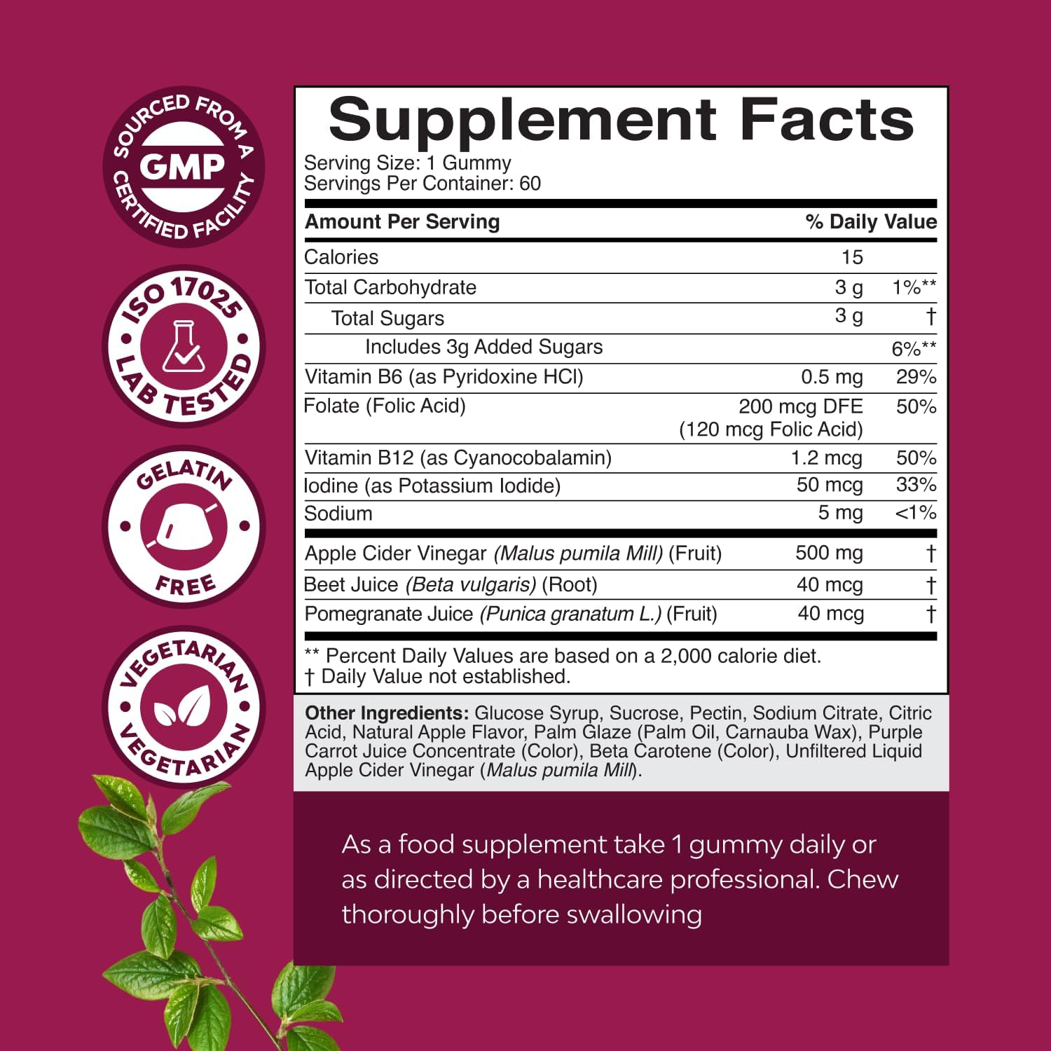 Apple Cider Vinegar Gummies with the Mother-Natural Energy Supplement ACV Gummies with Mother for Body Cleanse Immune Support and Gut Health-Delicious Gummy ACV Supplement with Beet Root Powder 2 pack - Image 8