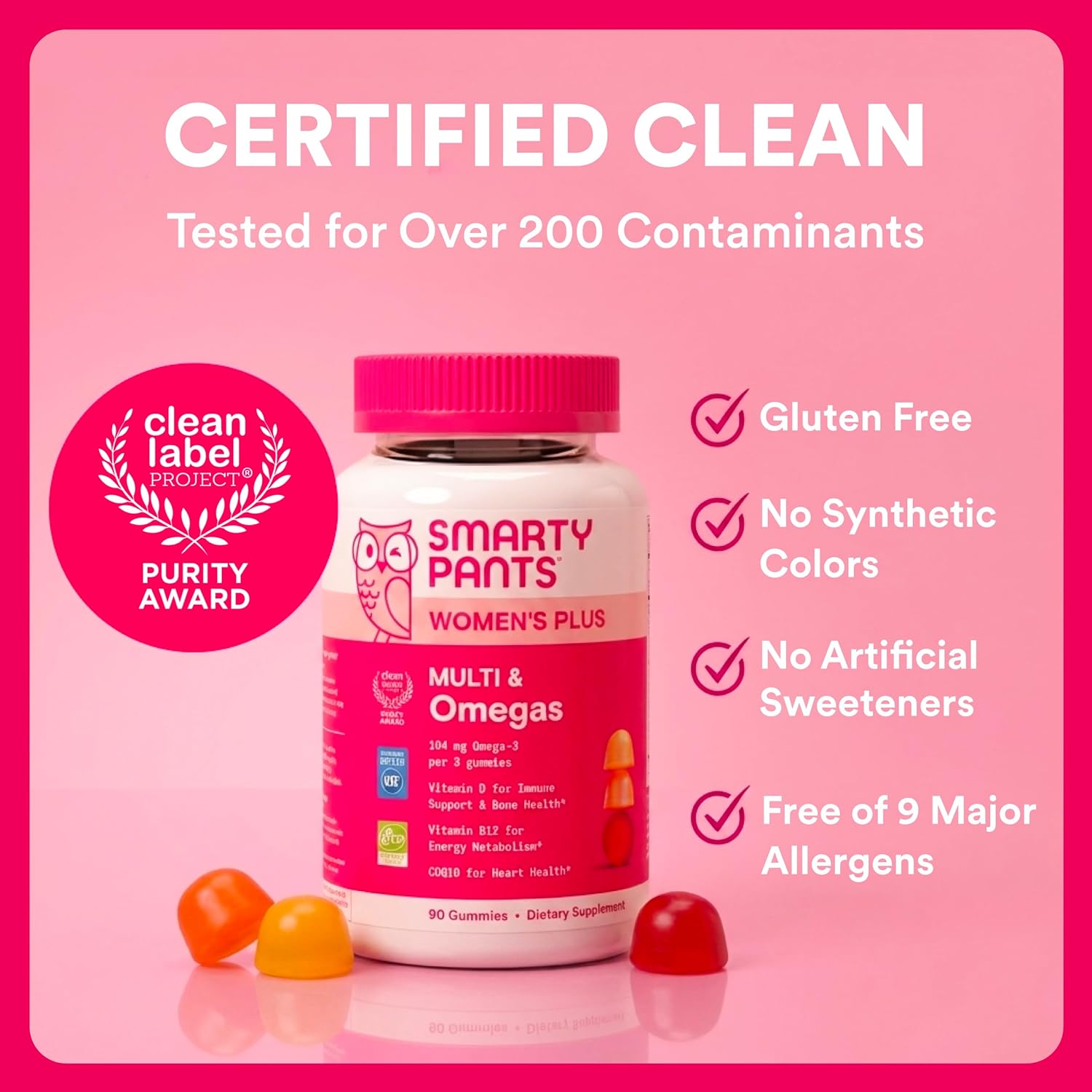 SmartyPants Women's Multivitamin Gummies, Omega 3 (DHA/EPA), Methylfolate, CoQ10, Vitamin D3, C, Vitamin B12, B6, A, K & Zinc, Inositol, Gluten Free, 120 Count (40 Day Supply) - Image 9