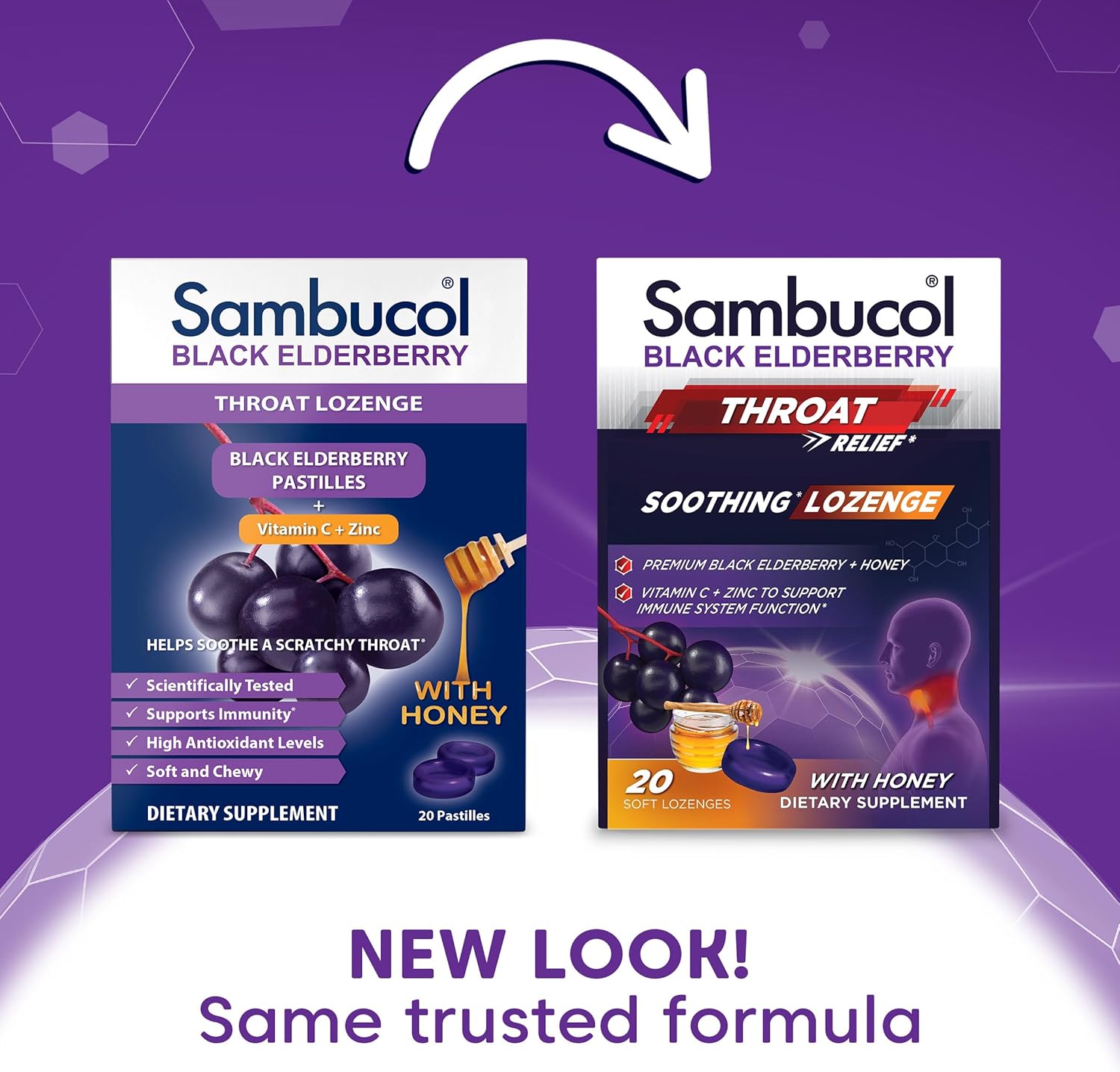 Sambucol Black Elderberry Throat Lozenge - Sore Throat Drops with Black Elderberry, Honey, Vitamin C & Zinc, Sore Throat Relief for Adults & Kids, Soothes Cough, Soft & Chewy - 20 Count, Pack of 2 - Image 2