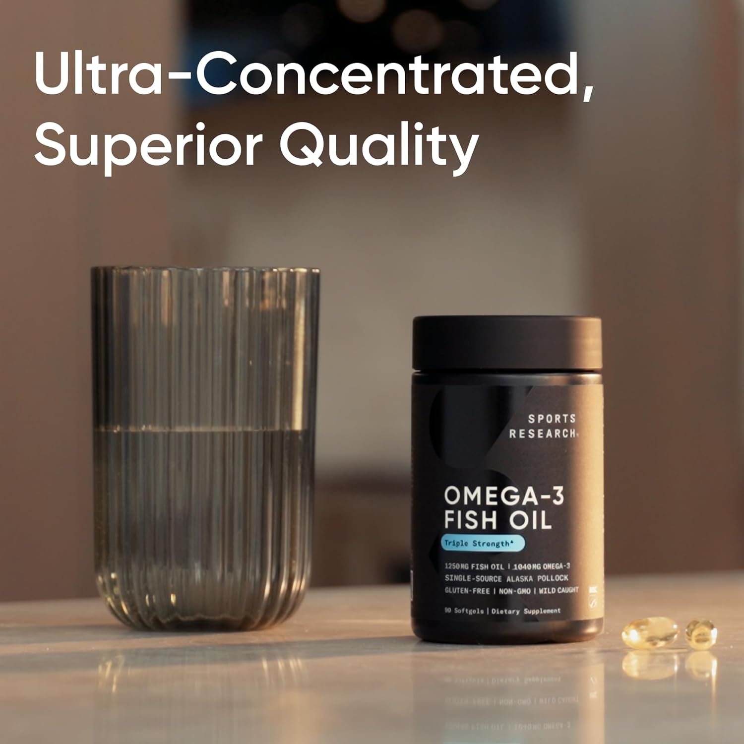 Sports Research® Omega-3 Fish Oil 1250 - Triple Strength Fish Oil Supplement from Wild Alaska Pollock - MSC Certified Sustainable · Non-GMO · Soy Free - 180 Softgel Capsules - Image 6