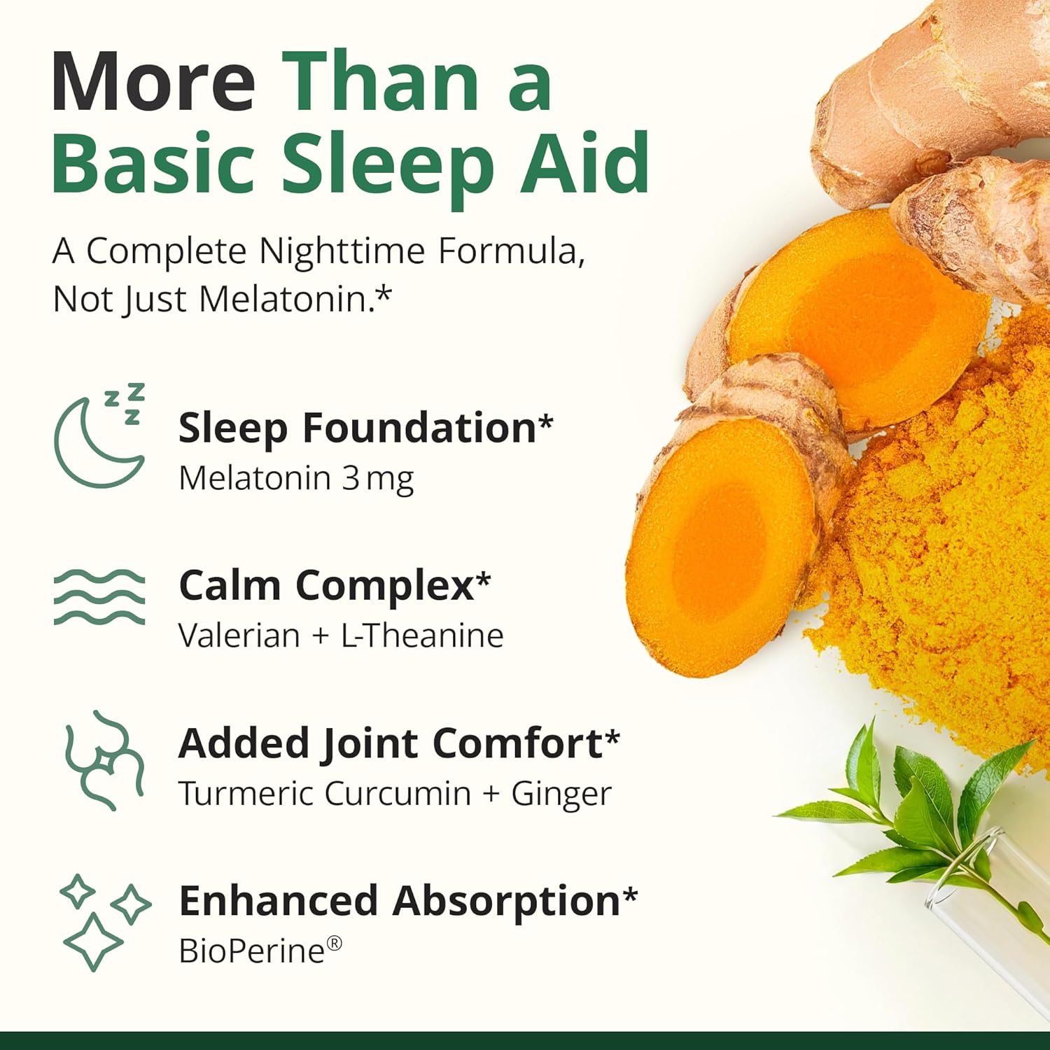 Melatonin 3mg + Valerian Root for Sleep, Daily Calm & Stress Relief Support – Natural Sleep Aid: Organic Turmeric Melatonin Valerian Supplement with L-Theanine, Ginger & Black Pepper – 2 Pack - Image 5
