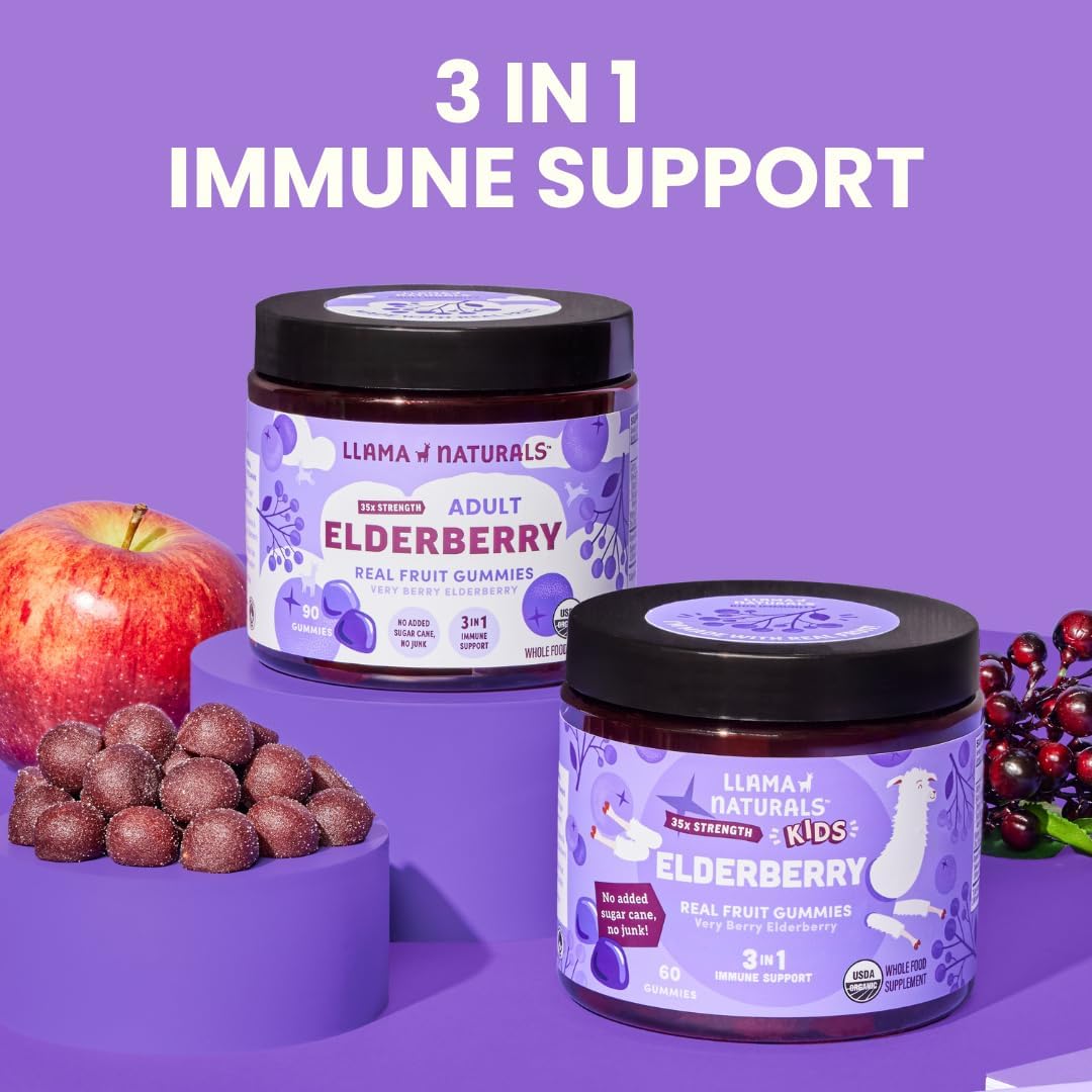 Llama Naturals Elderberry Gummies for Adults, Vegan, Organic Immune Support Supplement with Vitamin C and Zinc, Real Fruit Gummy Vitamins for Immunity, Chewable, No Added Sugar Cane, 90 Ct - Image 6