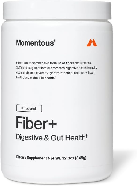 Momentous Fiber+ - Daily Multi-Source Fiber Blend to Support Nutrient Absorption, Natural Energy Production, & Recovery - NSF Certified for Sport - Non-GMO & Gluten-Free - 30 Servings - Unflavored