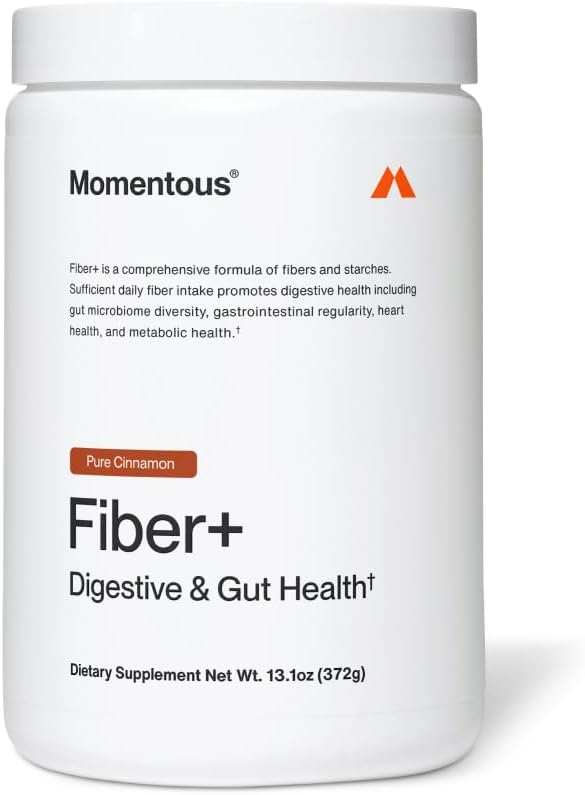 Momentous Fiber+ - Daily Multi-Source Fiber Blend to Support Nutrient Absorption, Natural Energy Production, & Recovery - NSF Certified for Sport - Non-GMO & Gluten-Free - 30 Servings - Pure Cinnamon