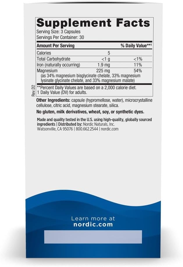 Nordic Naturals Magnesium Complex - 90 Capsules - 225 mg Magnesium, 1.9 mg Iron - Brain & Heart Health, Mood, Energy, & Muscle Relaxation - Non-GMO, Vegan - 30 Servings - Image 2