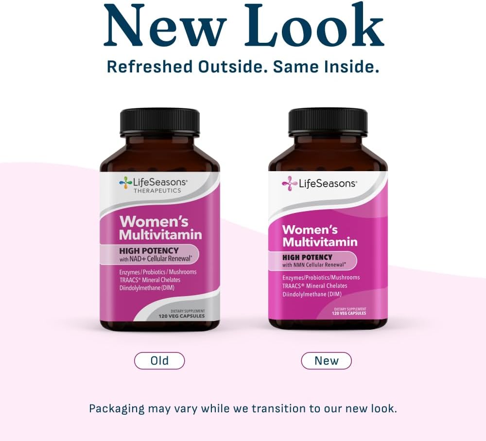 LifeSeasons Women's Multivitamin – High Potency with 21 Vitamins & Minerals, PureWay-C®, NAD+, Active B-Vitamins, TRAACS® Chelates, enXtra® for Energy, Probiotics & Mushrooms – 120 Veg Capsules - Image 6
