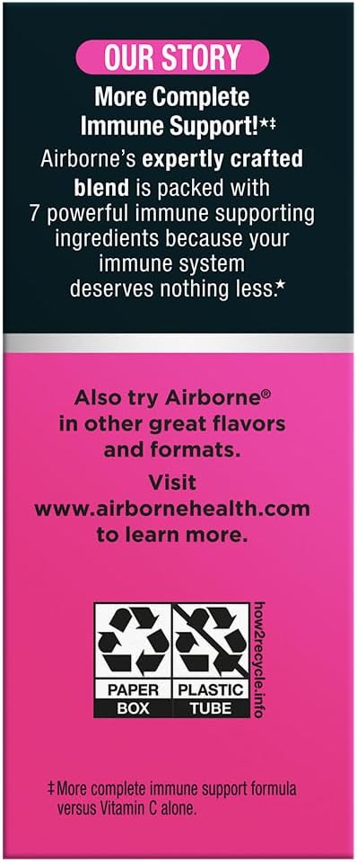 Airborne Immune Support Effervescent Tablets, Very Berry Flavor - 30ct with 1000mg Vitamin C + Vitamins A, D, E, Zinc, Selenium, Manganese & Herbal Blend - Sugar‑Free, Gluten‑Free - Image 13