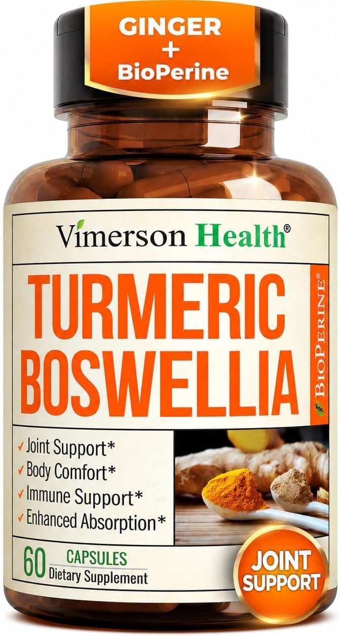 Boswellia Serrata Turmeric Curcumin Supplement: Organic Tumeric, Boswellia Extract, Ginger & BioPerine for Max Absorption – Inflammation & Joint Supplements for Men & Women – Non-GMO – 60 Capsules