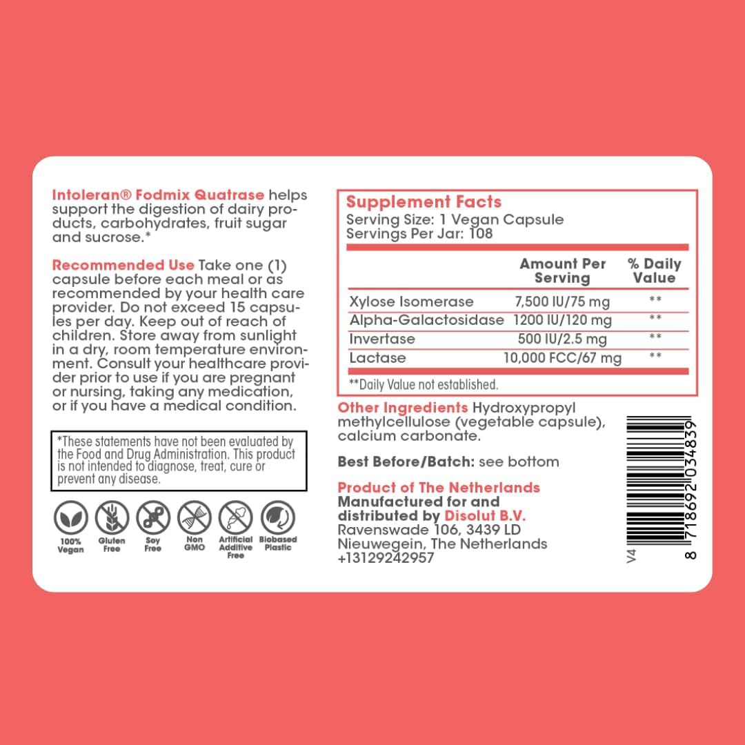 Intoleran Fodmix (Quatrase 10,000) Digestive Enzymes - 108 Capsules | Highly Dosed Supplement for FODMAP Intolerance | Helps Digest Lactose and Complex Carbohydrates | Pure & Vegan | Low FODMAP - Image 9
