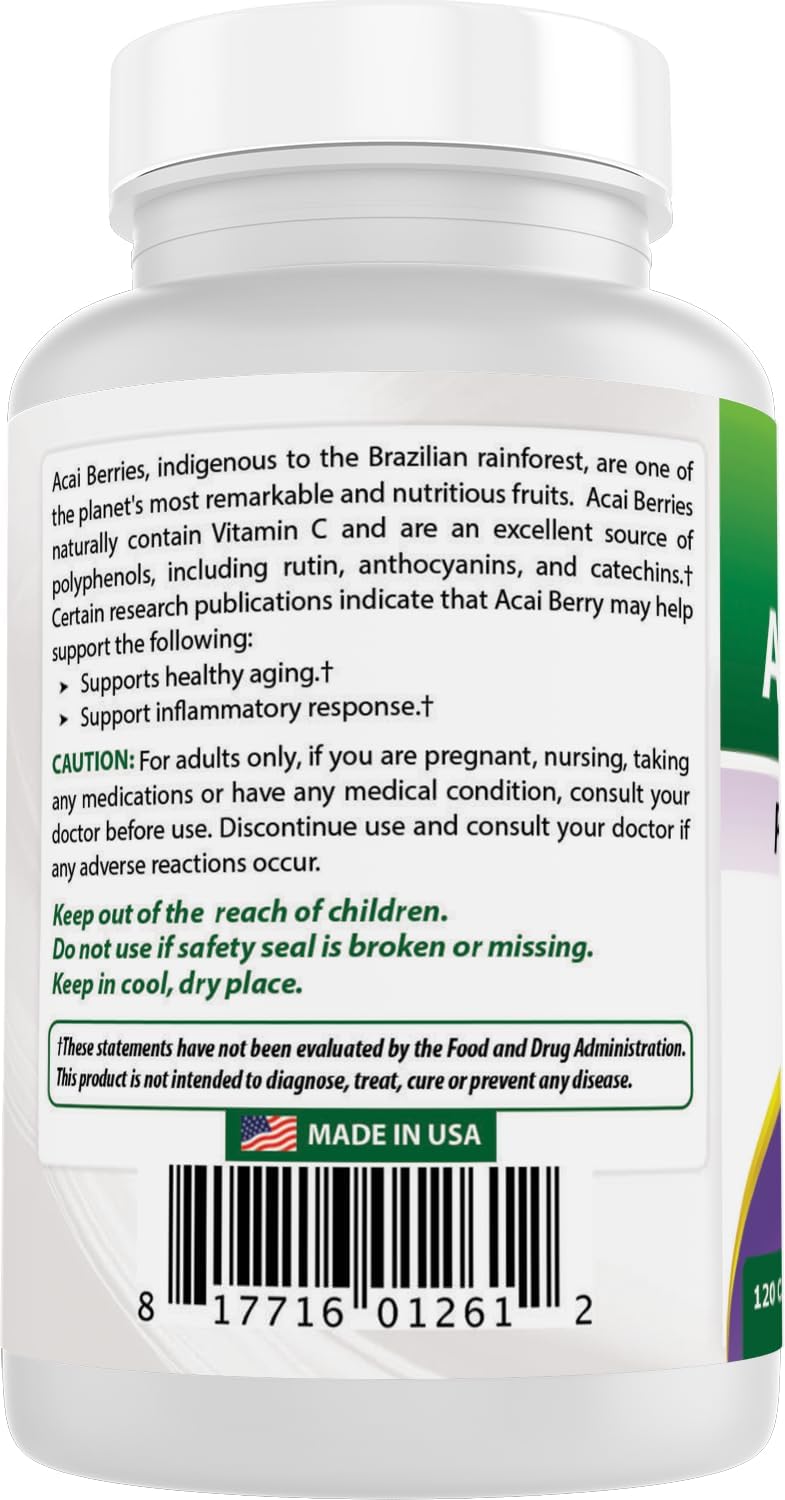 #1 Acai Berry 600mg per Serving by Best Naturals -- 100% Pure High Potency -- Supports Fat Metabolism -- Manufactured in a USA Based GMP Certified Facility and Third Party Tested for Purity. Guaranteed!! (120 Caps) - Image 7