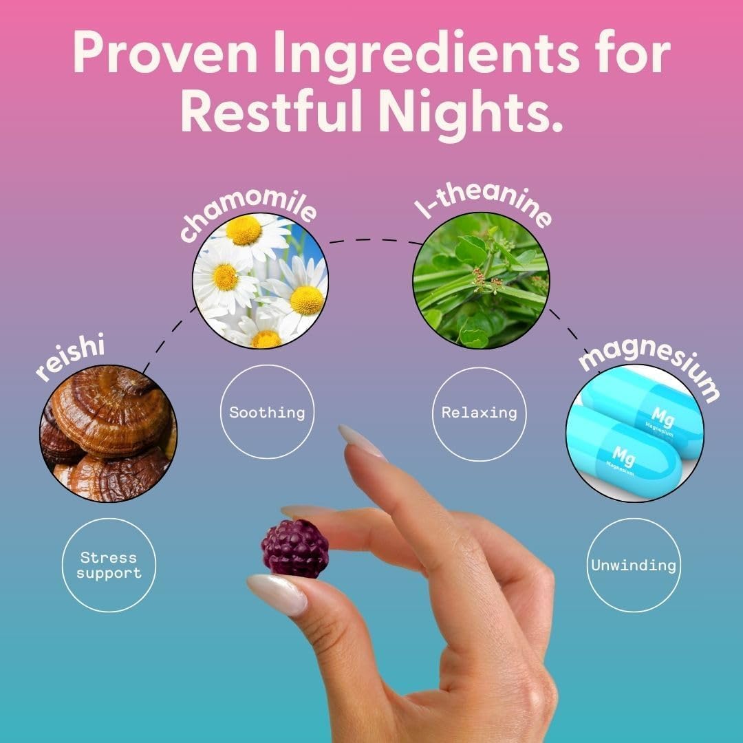 SuperMush Daily Sleep Gummies for Adults - Functional Mushroom Gummies with Magnesium, L-Theanine, Chaga, Reishi, Chamomile - Melatonin Free Sleep Aid for Deep Sleep - Vegan & Sugar-Free (28 Count) - Image 4