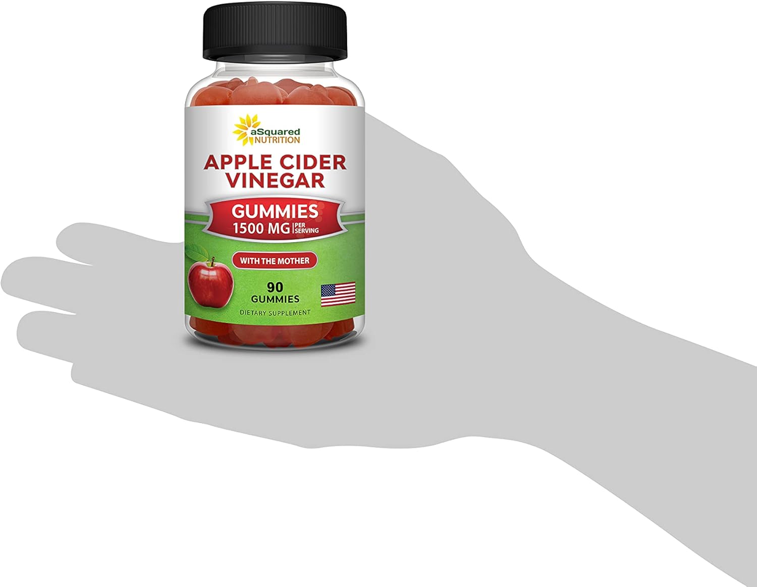 aSquared Nutrition Apple Cider Vinegar Gummies - 1500mg Per Serving - with The Mother - 90 ACV Gummies w/Vitamin B6 & B12, Folic Acid - Vegan Gummy Supplement Alternative to Capsules Pills & Drink - Image 8