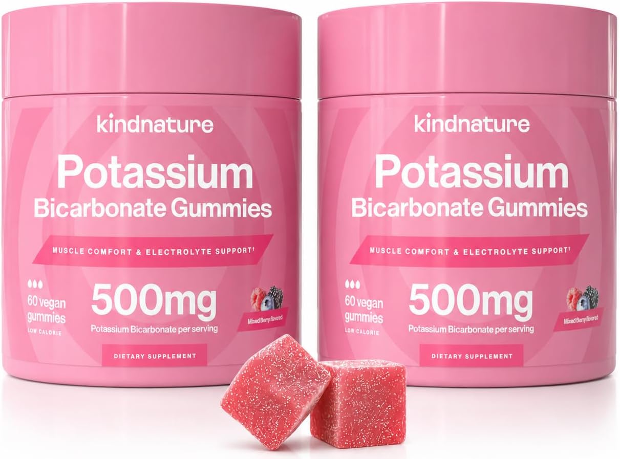 kindnature High Potassium Supplement Gummies 500mg - Chewable for Adults & Kids - Pure Potassium Bicarbonate Mineral Supplement - Vegan, Gluten Free, Non GMO - 60 Gummies (30 Day Supply) (2)