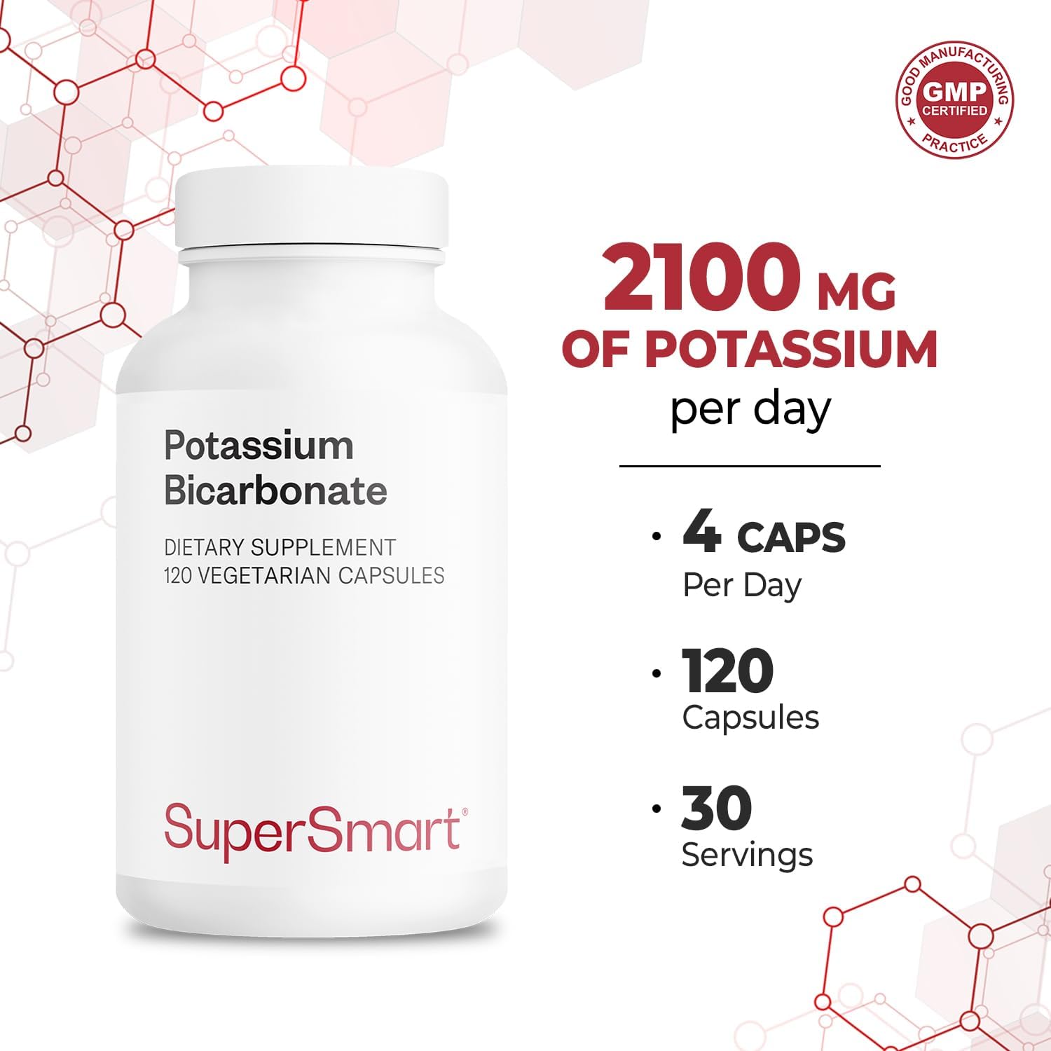 Supersmart - Potassium Bicarbonate 5400mg per Day (High Dose) - Electrolyte Mineral - Acid-Base Balance pH - Heart, Muscle & Nerve Health | Non-GMO & Gluten Free - 120 Vegetarian Capsules - Image 5