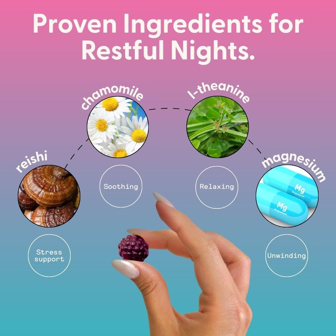 SuperMush Daily Sleep Gummies for Adults - Functional Mushroom Gummies with Magnesium, L-Theanine, Chaga, Reishi, Chamomile - Melatonin Free Sleep Aid for Deep Sleep - Vegan & Sugar-Free (60 Count) - Image 4