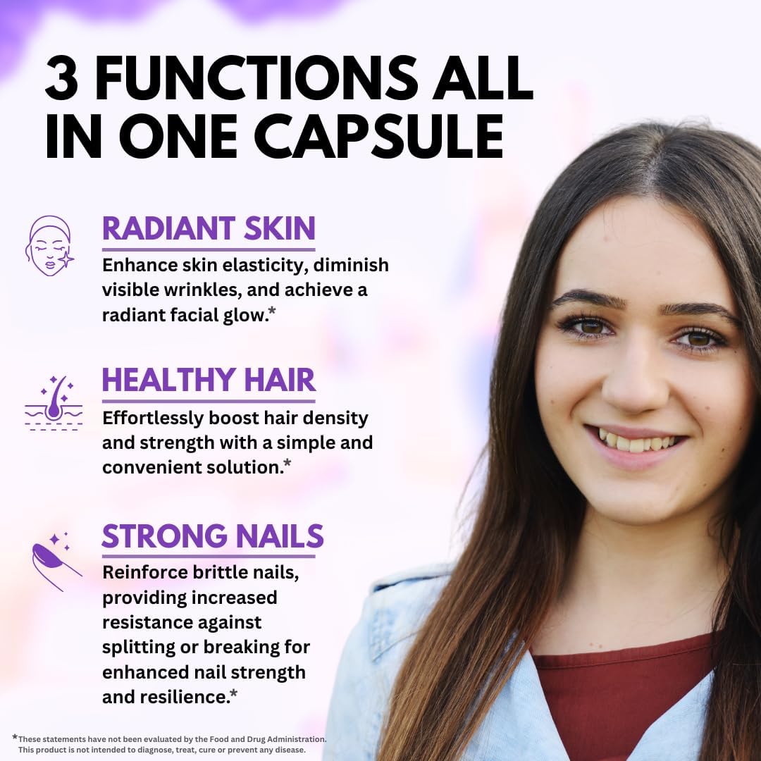 VITBOOST Biotin with Hyaluronic Acid, Collagen and Keratin – 25000 mcg Hair Growth Vitamins for Men and Women – Nails and Skin, USA Made - Third Party Tested, B1, B2, B3, B6, B7 Complex - 60 Capsules - Image 3