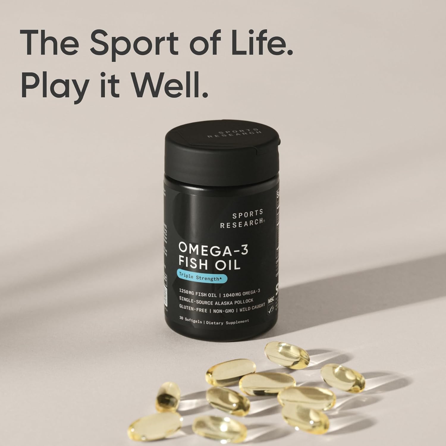 Sports Research Triple Strength Omega 3 Fish Oil 1250mg from Wild Alaskan Pollock - Burpless Fish Oil Supplement with Omega-3 EPA & DHA - Sustainably Sourced, Non-GMO, Gluten Free - 30 Softgels - Image 7