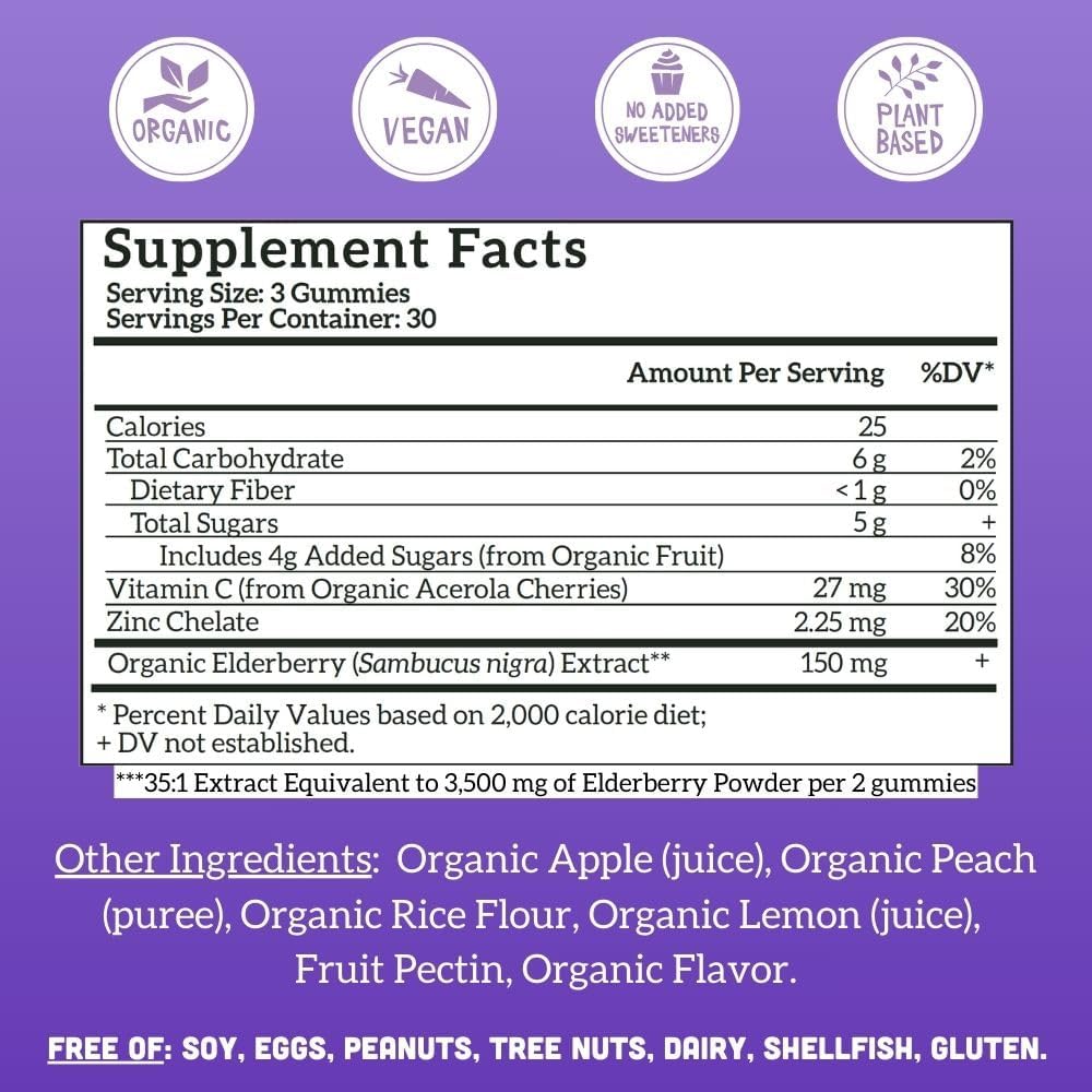 Llama Naturals Elderberry Gummies for Adults, Vegan, Organic Immune Support Supplement with Vitamin C and Zinc, Real Fruit Gummy Vitamins for Immunity, Chewable, No Added Sugar Cane, 90 Ct - Image 2