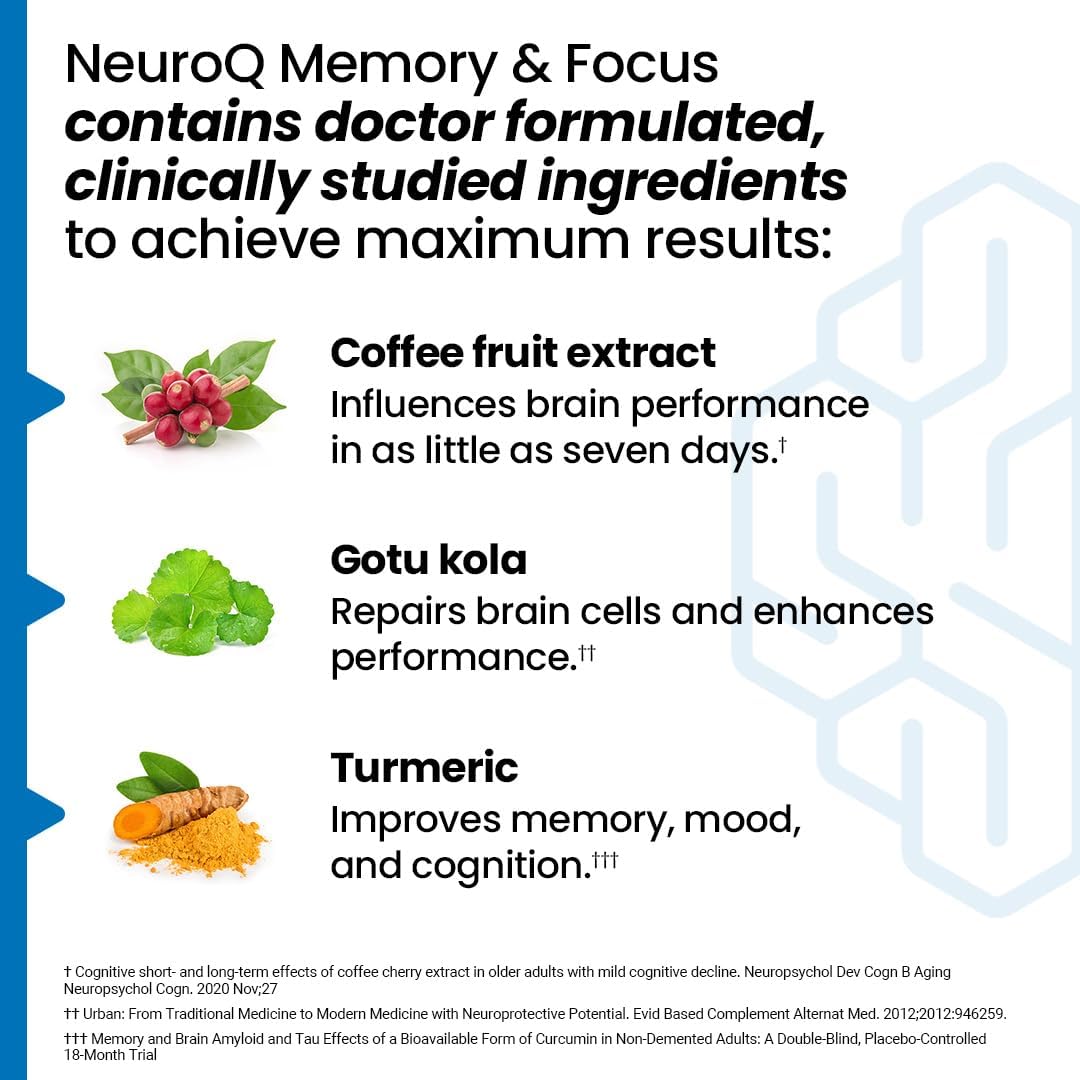 NeuroQ Memory & Focus | Formulated by Neurologist Dr. Dale Bredesen | Addresses All 4 Causes of Cognitive Decline | Ginkgo Biloba, Phosphatidylserine, Gotu Kola, Coffee Fruit, Turmeric & Propolis - Image 3