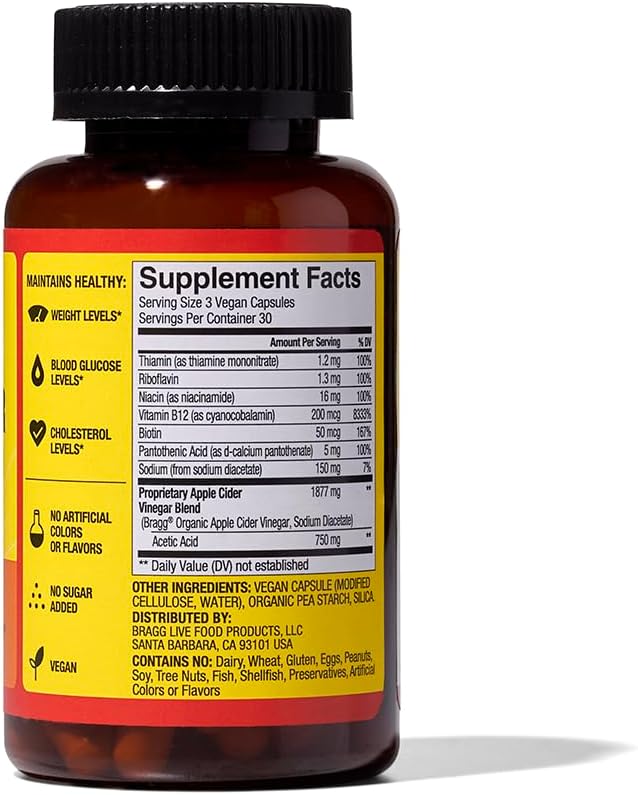Bragg Energy Apple Cider Vinegar Capsules with B-12 Vitamins - 90 Capsules - Weight Management - Non-GMO, Vegan, Gluten Free, No Sugar - Helps Generate Energy at Cellular Level for Men and Women - Image 8