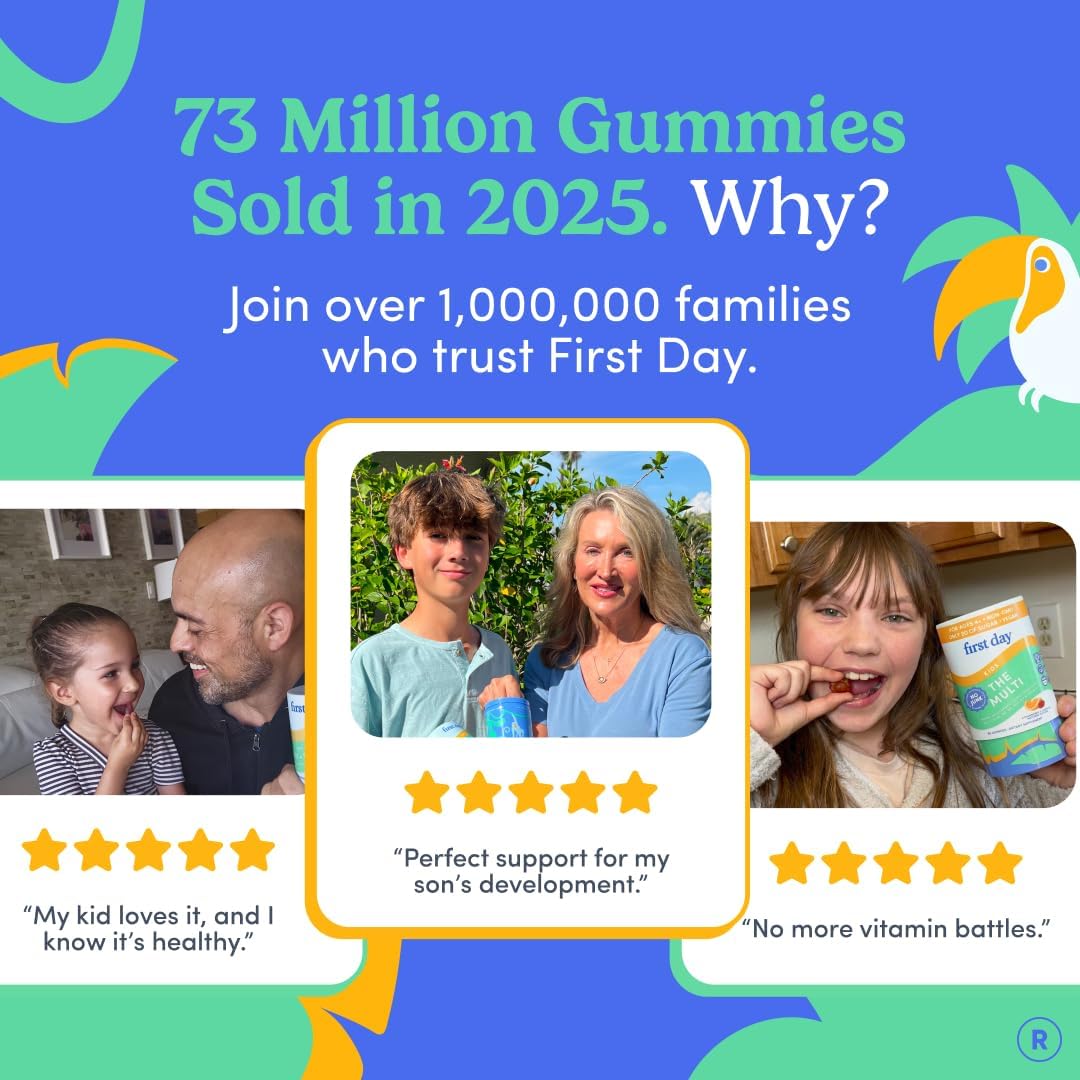 First Day Kids Multivitamin Gummies Age 4+, Strawberry & Orange - Kids Vitamins Multivitamin Gummy A C D3 K2 B1 B2 B6 B12 Folate, Immunity & Brain Function, Vegan - 30 Day Supply, Packaging May Vary - Image 9