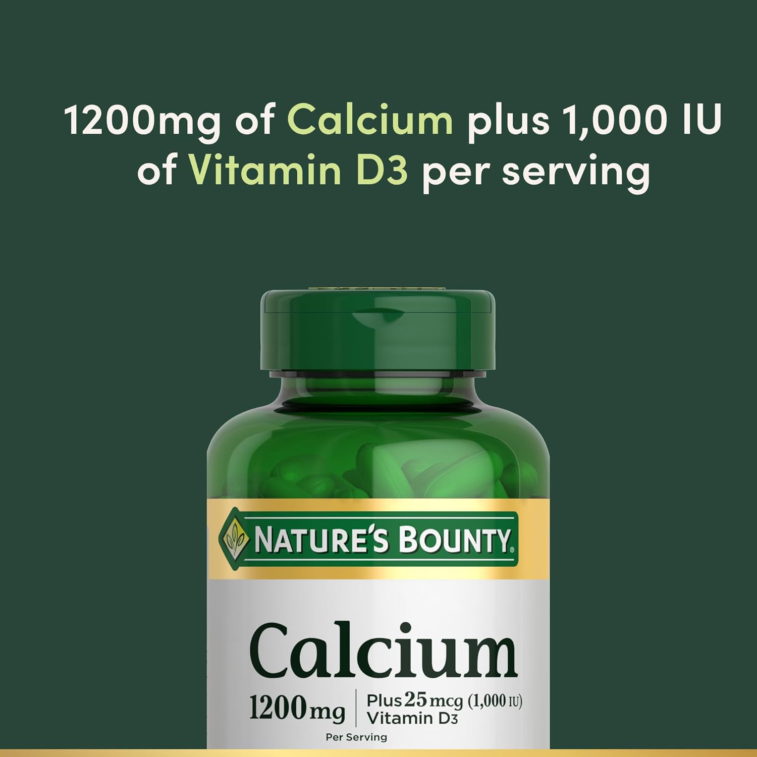 Nature's Bounty Calcium 1200 mg with 1000 IU Vitamin D3 - Bone Health Softgels, Calcium and Vitamin D Supplement, Gluten Free, 2 Softgels per Day, 120 ct (Pack of 1) - Image 3