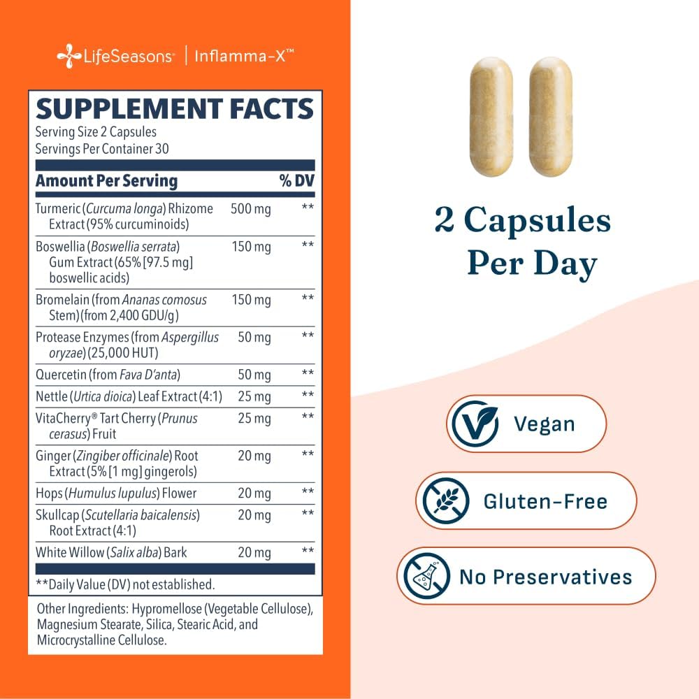 LifeSeasons Inflamma-X Joint & Tissue Support Supplement – Supports Muscle Comfort, Recovery & Flexibility – Herbal Formula with Turmeric, Bromlein, Boswellia & Protease Enzymes – 60 Capsules - Image 5