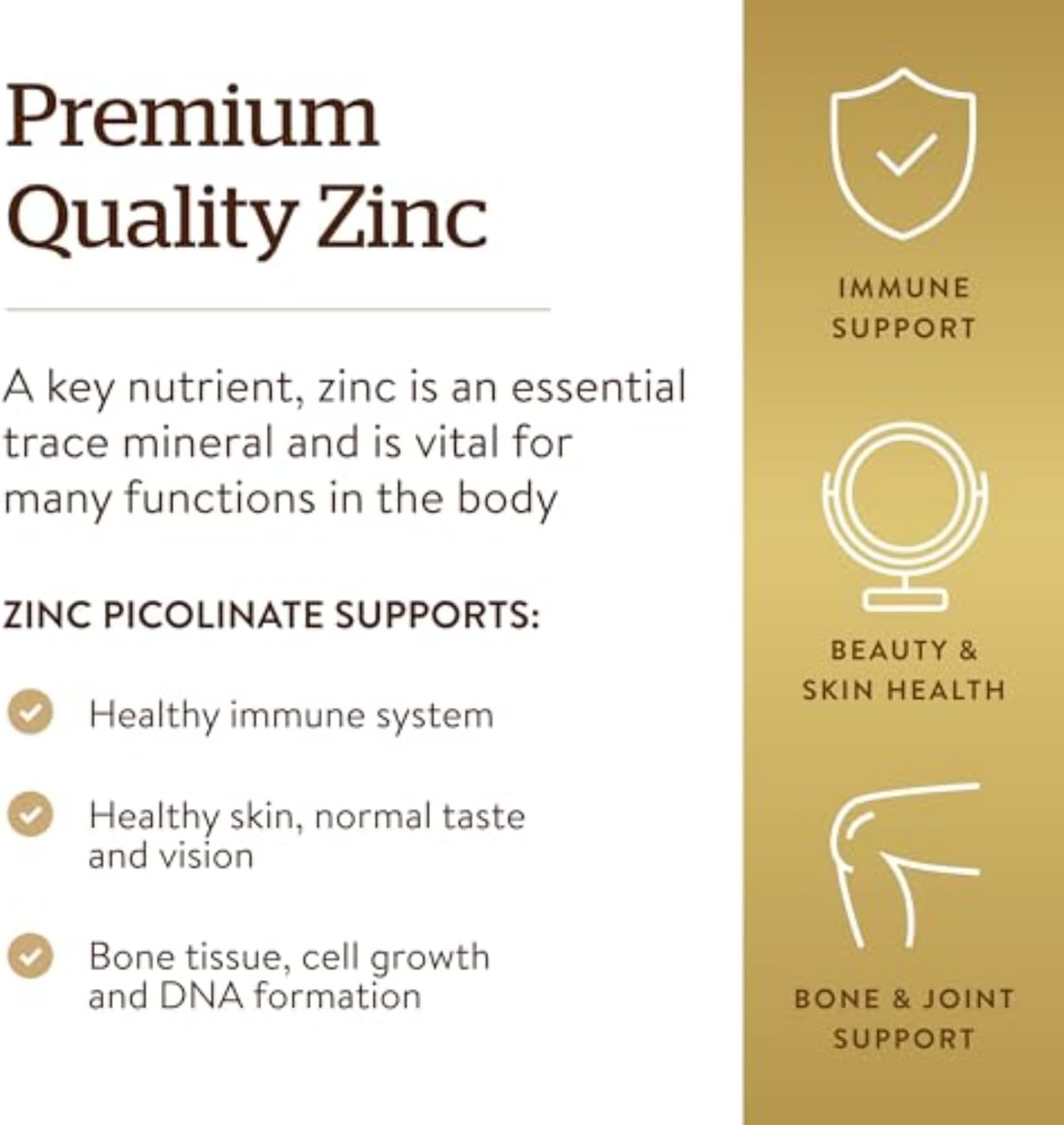 Solgar Zinc Picolinate 22 mg, 100 Tablets - Promotes Healthy Skin - Supports Immune System, Normal Taste & Vision - Antioxidant – Non-GMO, Vegan, Gluten Free, Kosher - 100 Servings - Image 3