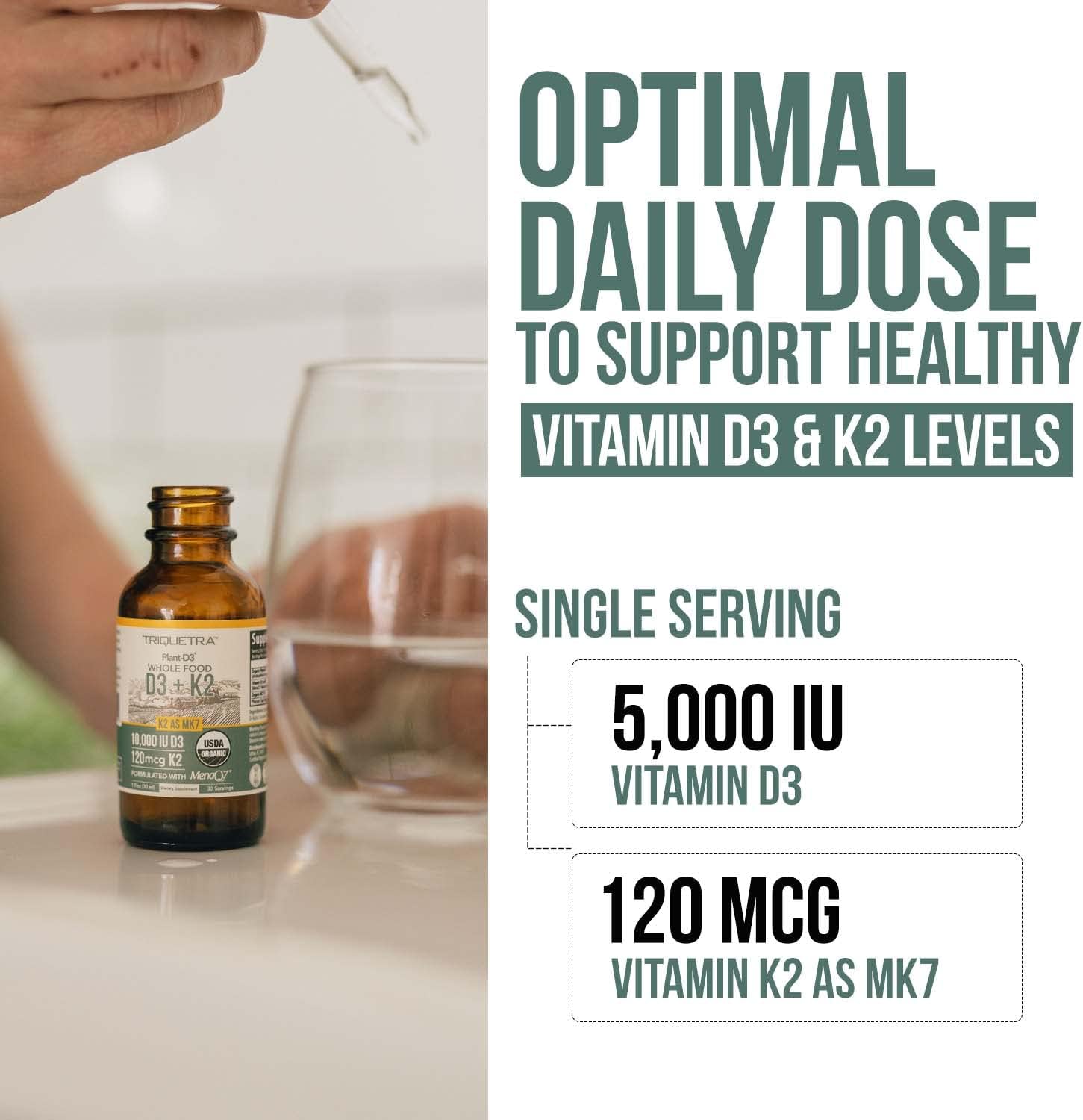 Organic Plant D3 + K2 (5000 iu D3) - All-Trans MK7 from MenaQ7 (120 mcg K2) - 100% Organic & Plant-Based Sublingual D3 Drops (Cholecalciferol), 100% Vegan - Supports Immunity, Bone(1oz) - Image 3