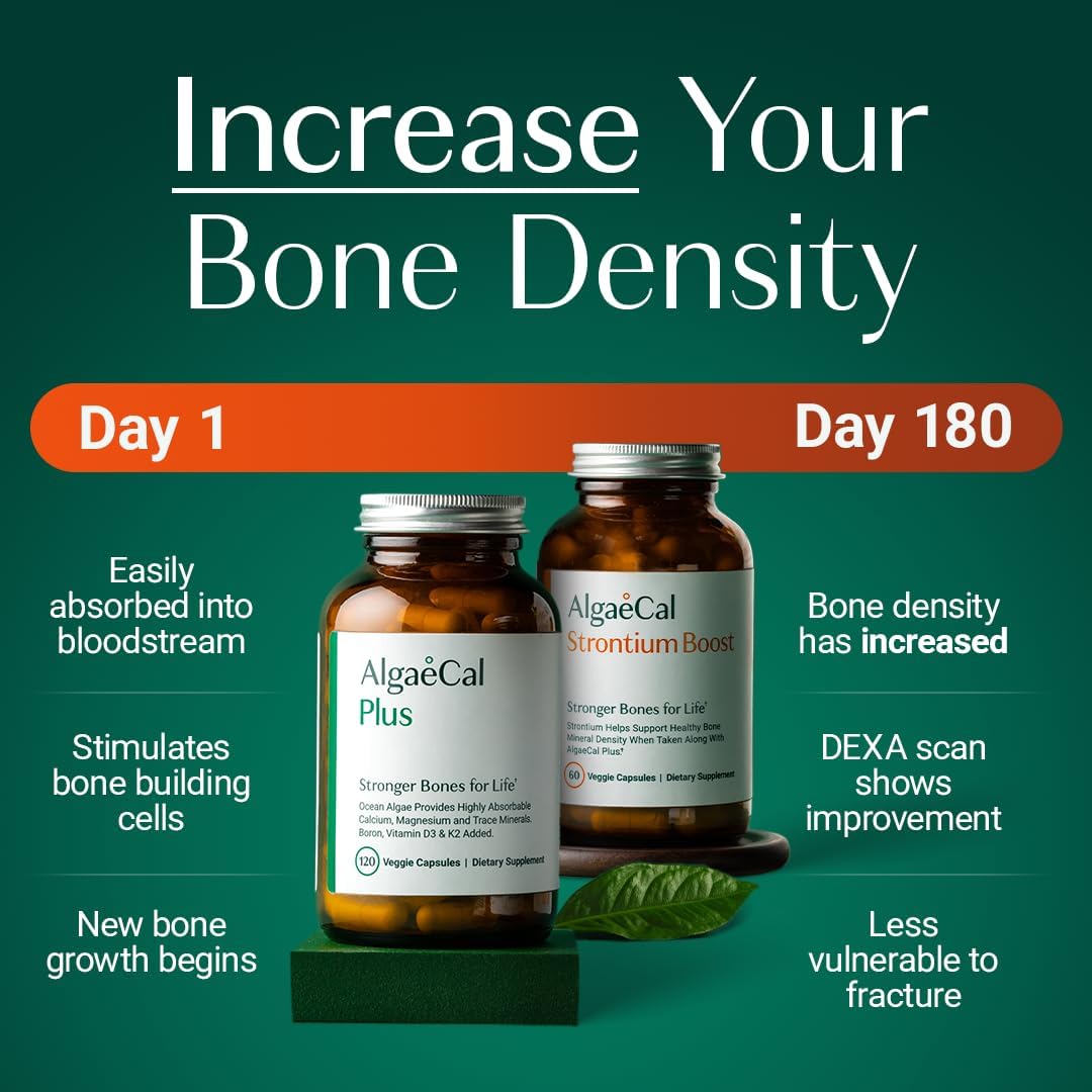 ALGAECAL Bone Builder Pack - Plant Based Calcium Supplement & Strontium - Organic Calcium 750mg with Vitamin D3 1600 IU, Vitamin K2, Magnesium, 16 Nutrients for Bone Health & Density (1-Month Supply) - Image 5