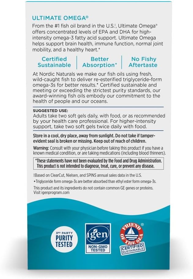 Nordic Naturals Ultimate Omega, Lemon Flavor - 90 Soft Gels - 1280 mg Omega-3 - High-Potency Omega-3 Fish Oil Supplement with EPA & DHA - Promotes Brain & Heart Health - Non-GMO - 45 Servings - Image 6