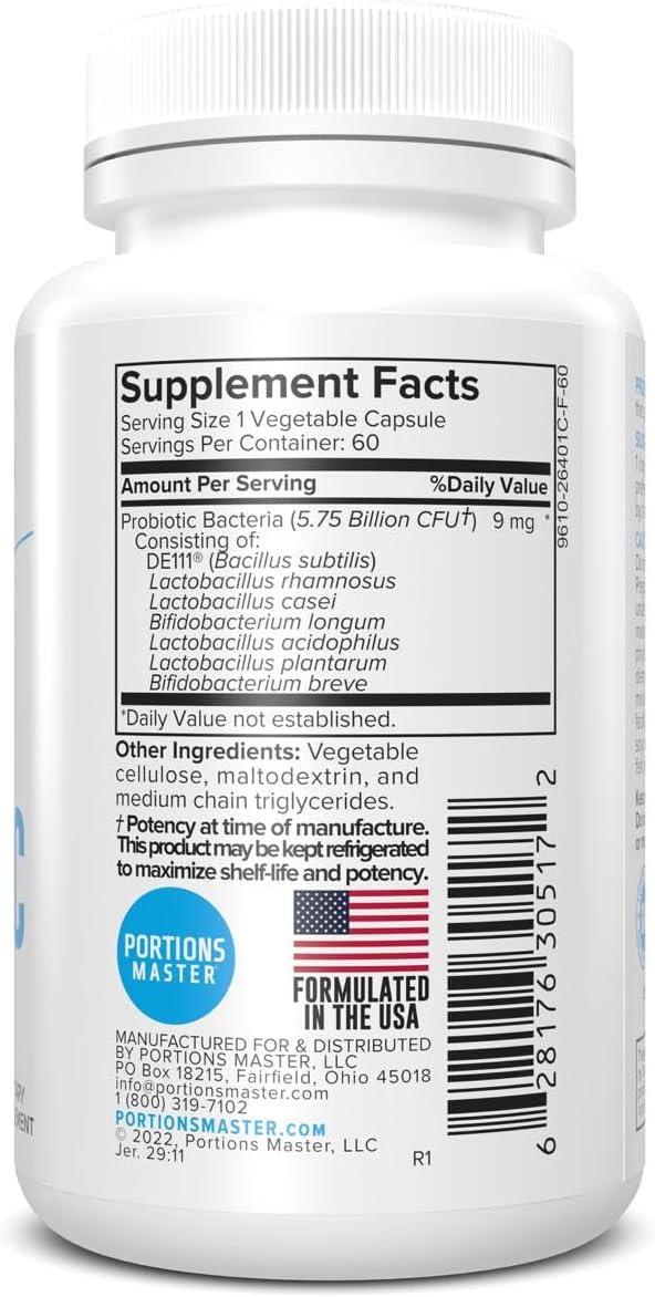 Portions Master Probiotics 5.75 Billion CFU, Daily Probiotic and Organic Prebiotic Supplement for Gut Health, Digestive Support and Immune Balance, Non-GMO, Gluten-Free, Dairy-Free (60 Capsules) - Image 5
