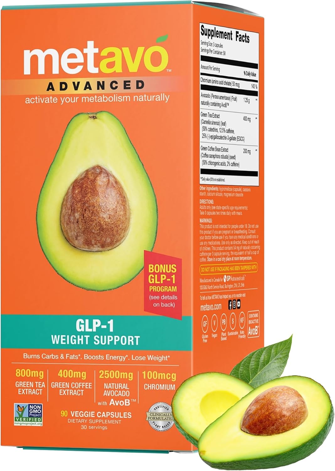 Metavo Advanced Weight Support Natural Diet Supplements with Essential Nutrients for Promoting Wellness, Enriched with Avocados, Green Tea, Chromium & Green Coffee, 90 Easy-to-Swallow Capsules - Image 2