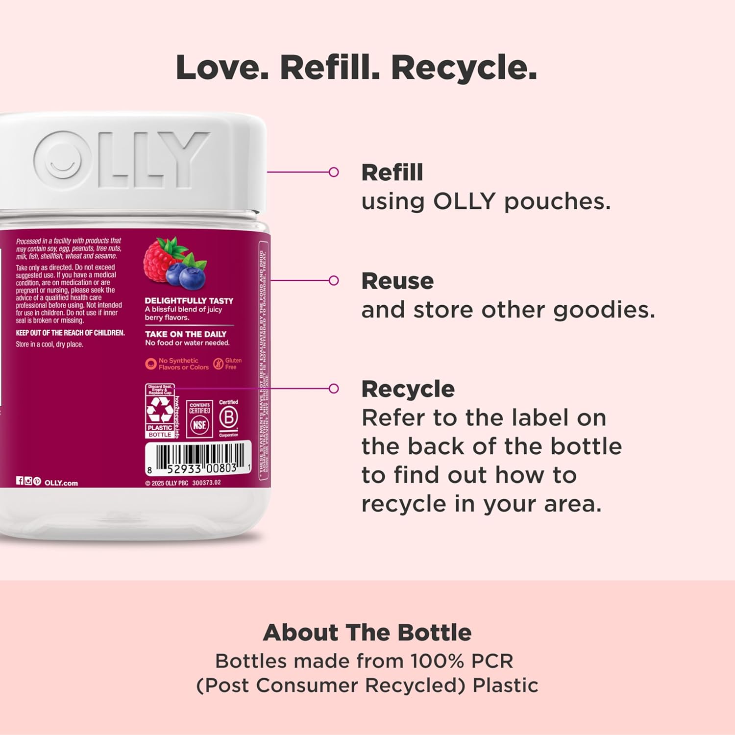 OLLY Women's Multivitamin Gummy, Women's Overall Wellness,* Vitamins A, C, D, E, Biotin, Folic Acid, Adult Chewable Supplement, Berry Flavored, 65 Day Supply - 130 Count - Image 5