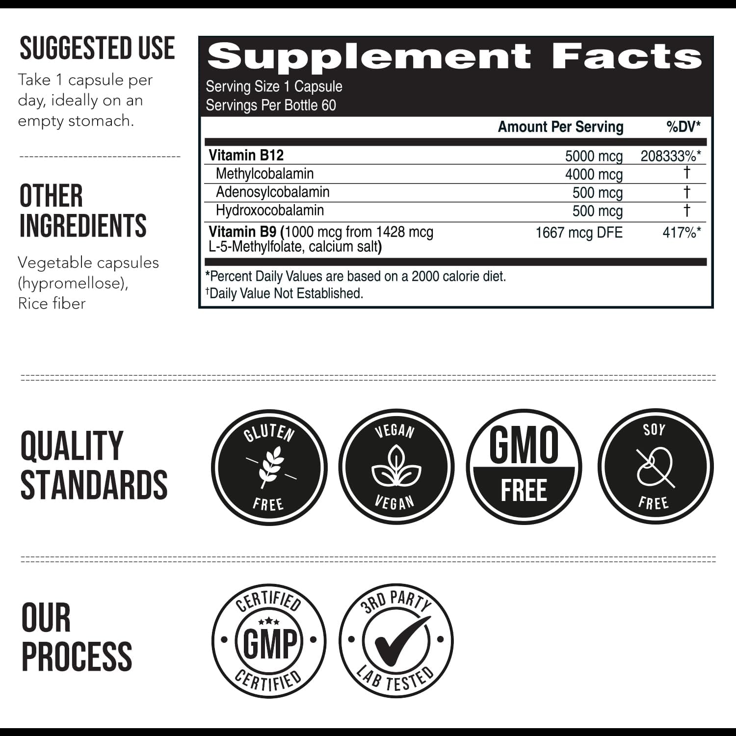 BioActive Vitamin B12 - 5000 mcg, Contains 3 BioActive Forms B12 Plus Methylfolate Cofactor - Methyl B12, Adenosyl B12 & Hydroxy B12 | Supports Energy, Metabolism & Mood | Vegan, Non-GMO (60 Servings) - Image 7