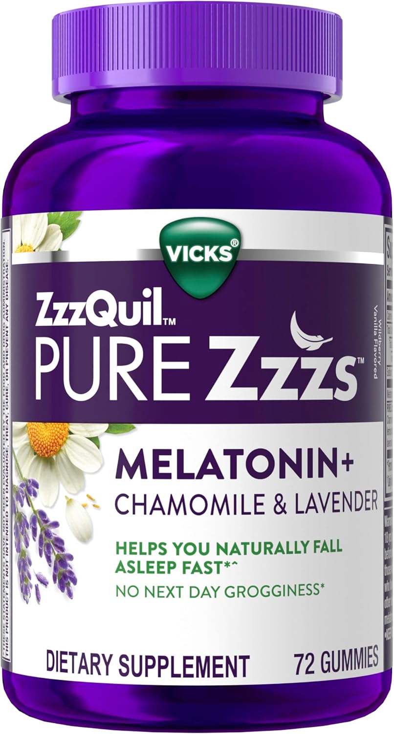 ZzzQuil, Pure Zzzs Melatonin Gummies, Sleep Aid, Melatonin 2mg, with Chamomile and Lavender, Melatonin Sleep Gummies, Sleep Aids for Adults, Wildberry Vanilla Flavored, 72 Sleep Gummies