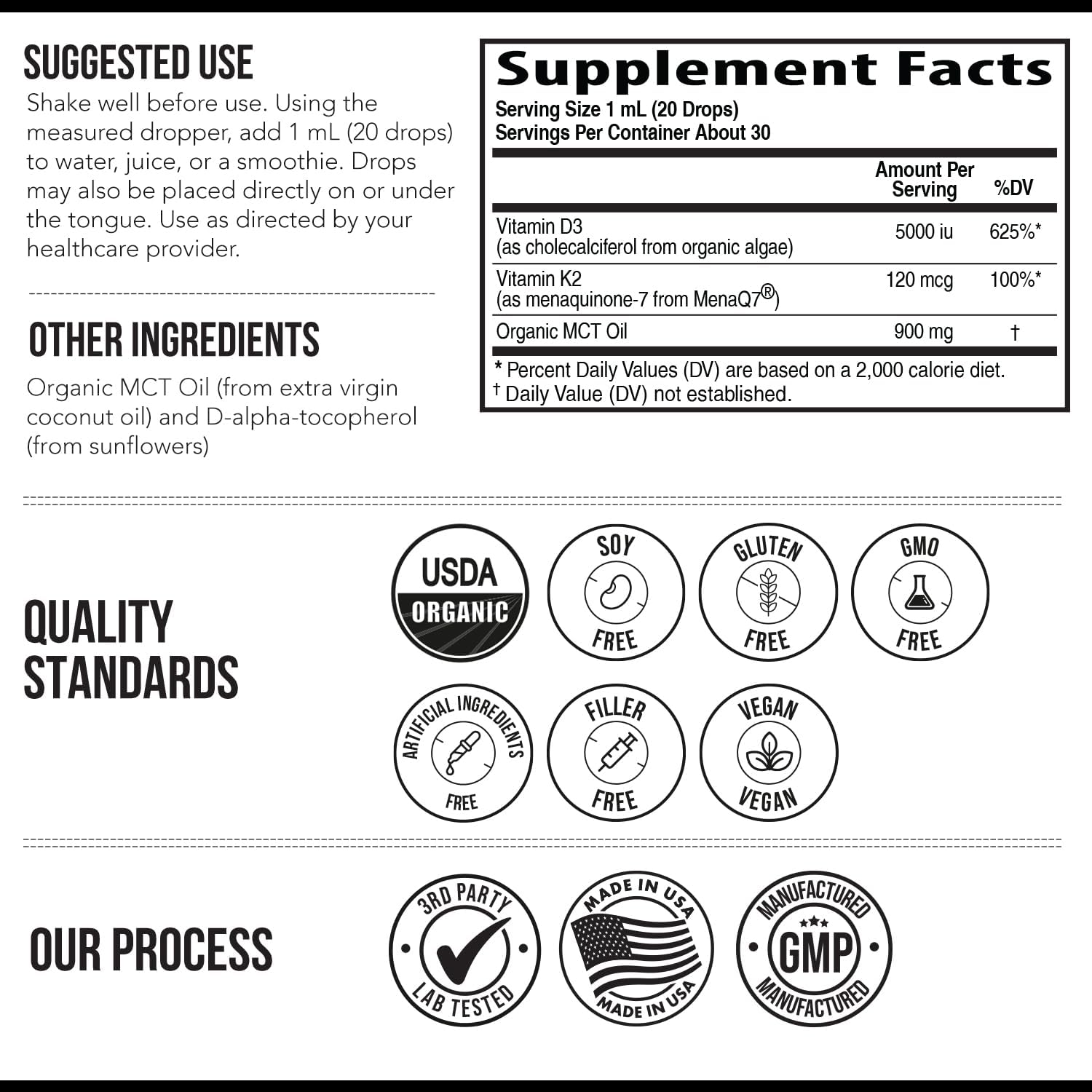 Organic Plant D3 + K2 (5000 iu D3) - All-Trans MK7 from MenaQ7 (120 mcg K2) - 100% Organic & Plant-Based Sublingual D3 Drops (Cholecalciferol), 100% Vegan - Supports Immunity, Bone(1oz) - Image 6