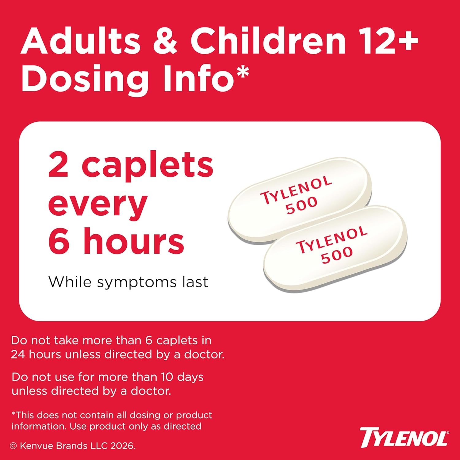 Tylenol Extra Strength Pain Relief Pills, Fast, Strong Pain Relief, Acetaminophen 500 mg Caplets, Pain Reliever & Fever Reducer Medicine for Headache, Backache, Toothache & Minor Arthritis, 100 Count - Image 7