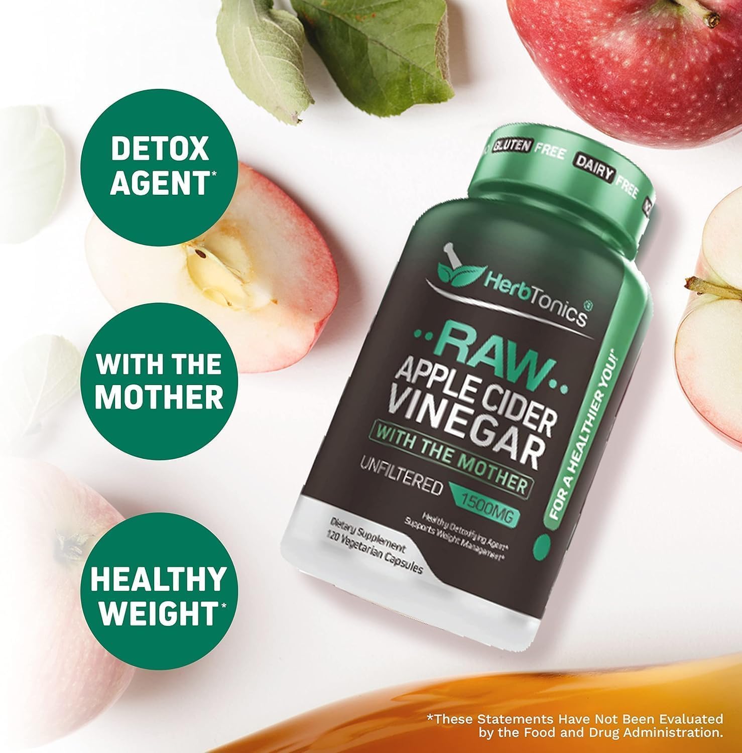 Herbtonics Raw Apple Cider Vinegar Capsules 1500mg with Mother | Weight Management, Detox & Digestion Formula with GLP-1 Support | Unfiltered ACV for Metabolic Support | 120 Vegan Capsules - Image 4