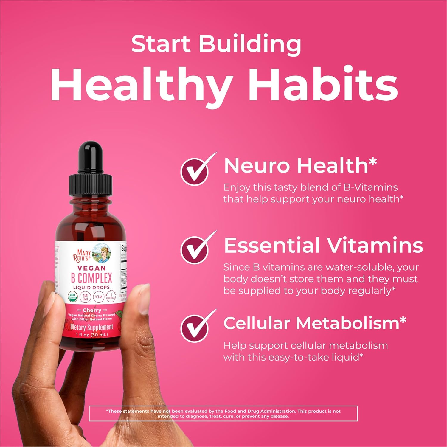 MaryRuth Organics Vitamin B Complex | B Vitamins Complex | Biotin | Vitamin B12 | Niacin | Folate | Metabolic Support Supplement | Vegan | USDA Organic | Non-GMO | Gluten Free | 2 Month Supply - Image 5